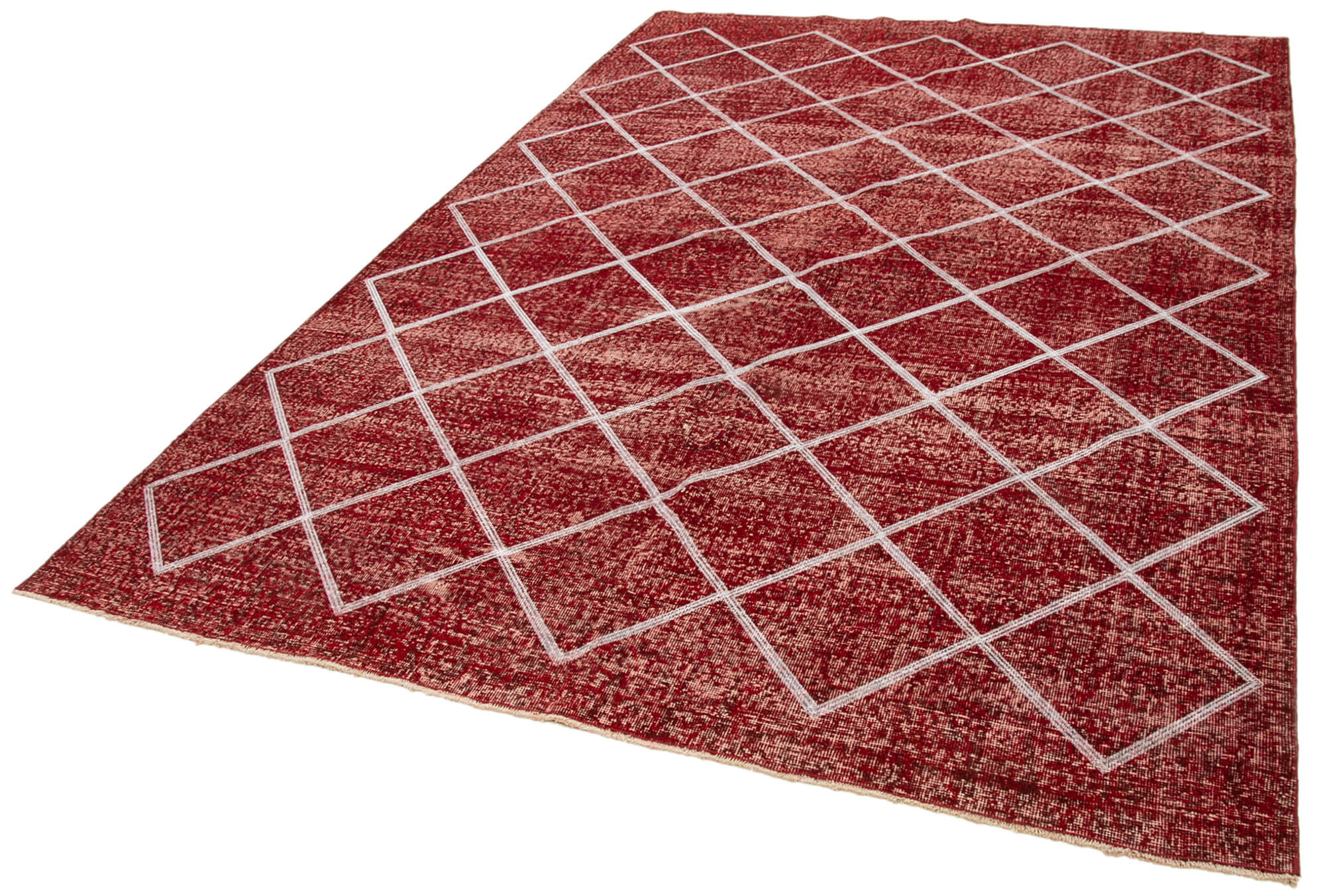 Handmade Area Rug - Red Geometric Cotton Wool Carpet 6'8'' x 10'0'' Durable Floor Covering