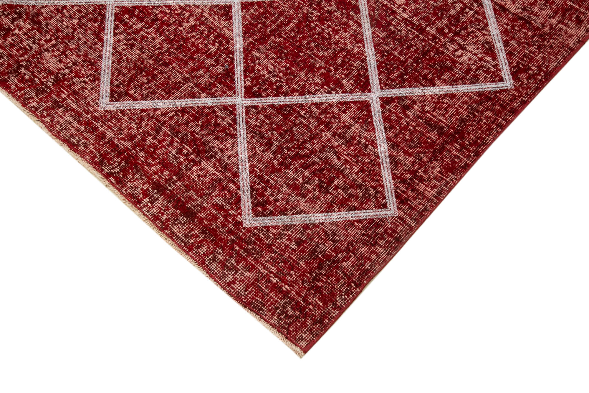 Handmade Area Rug - Red Geometric Cotton Wool Carpet 6'8'' x 10'0'' Durable Floor Covering