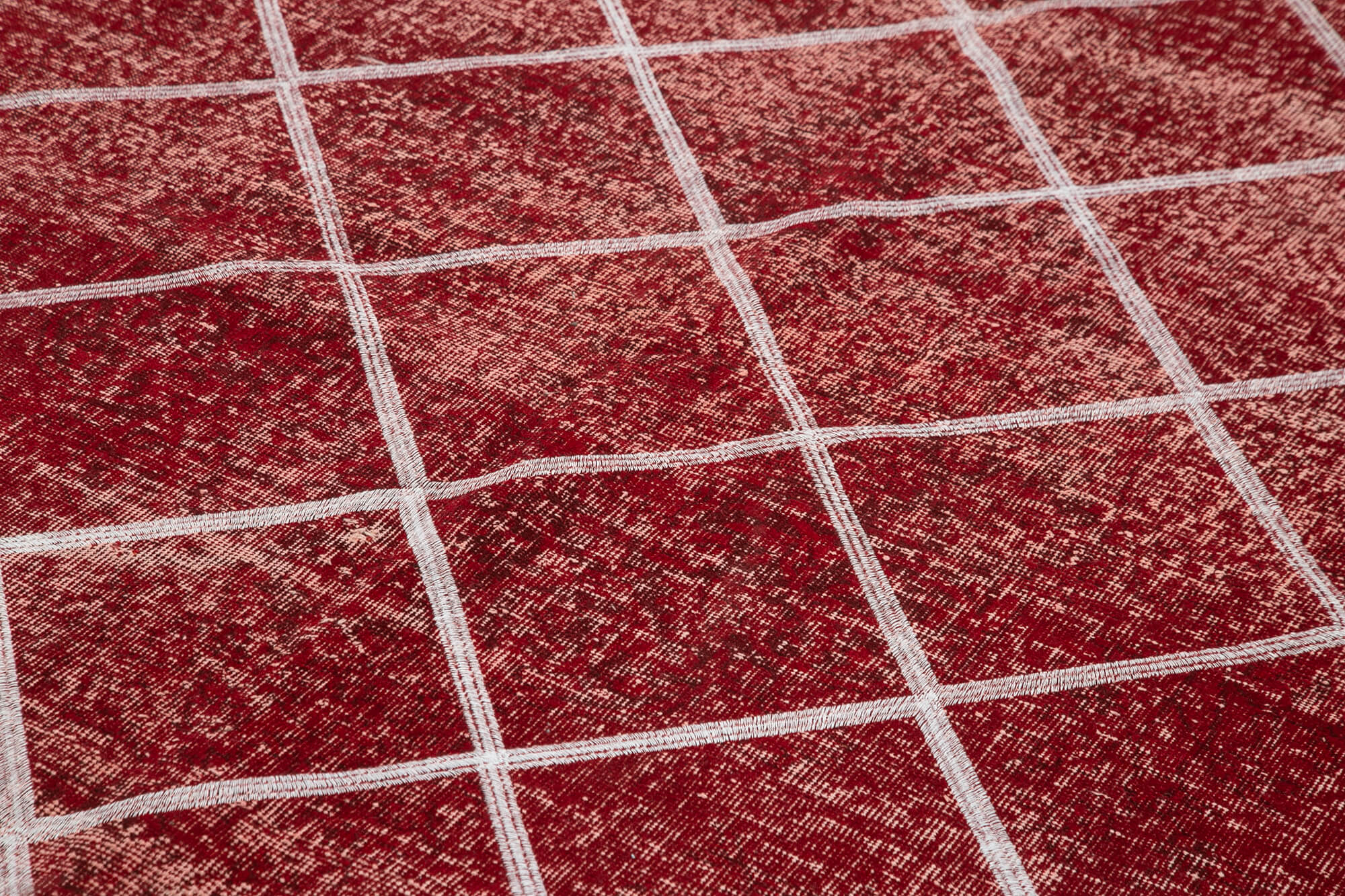 Handmade Area Rug - Red Geometric Cotton Wool Carpet 6'8'' x 10'0'' Durable Floor Covering
