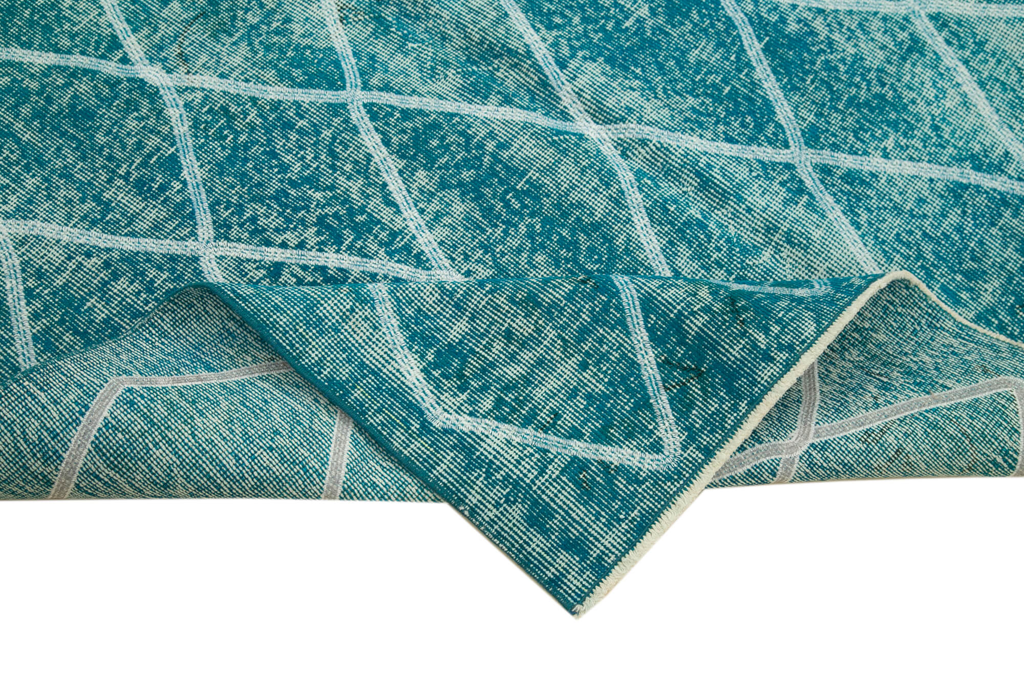Handmade Geometric Rug – Turquoise Area Rug | Cotton Wool Carpet 4x8 Feet