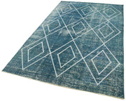 Handmade Geometric Rug - Blue Area Rug Cotton Wool Carpet 4'11''x8'7''