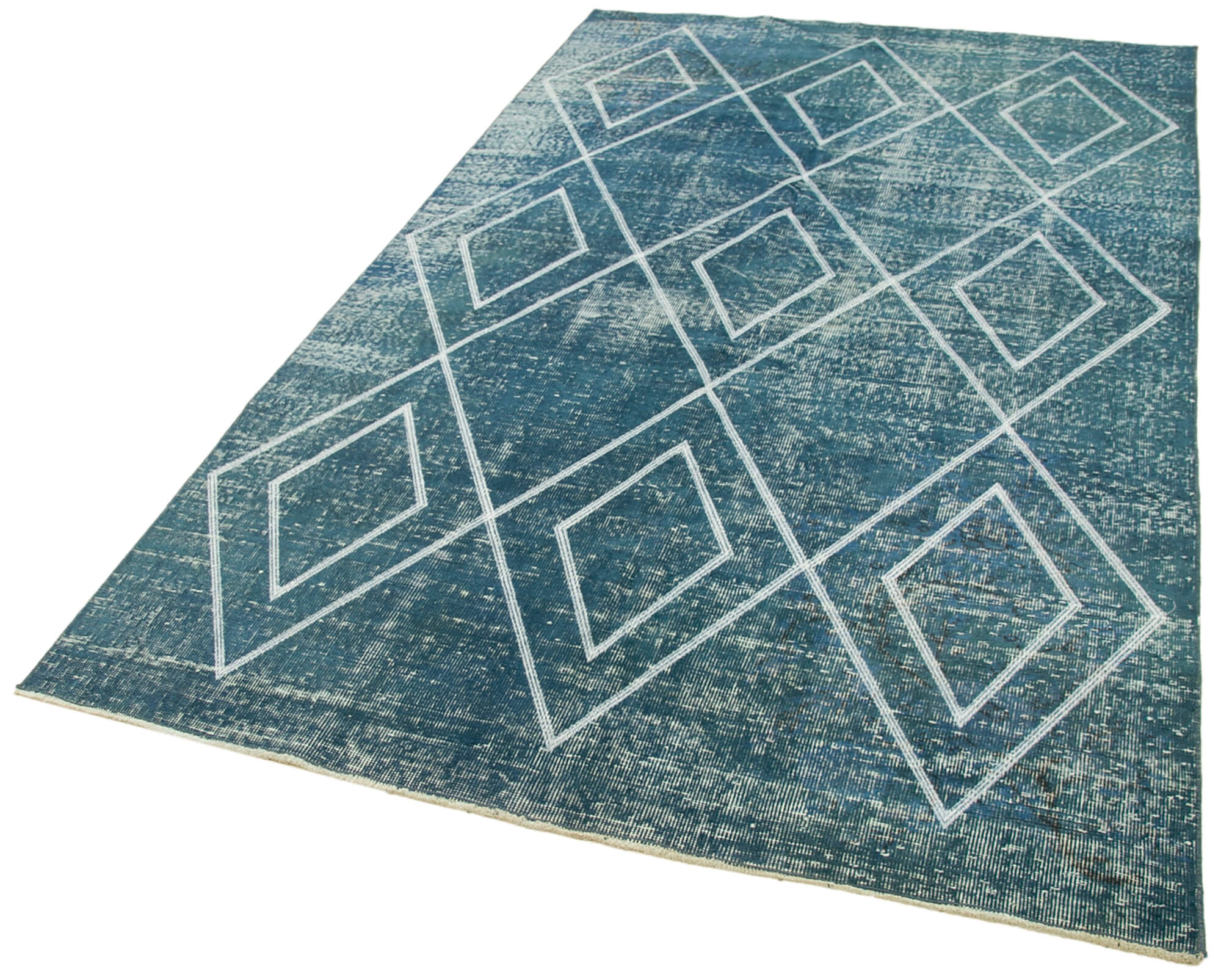 Handmade Geometric Rug - Blue Area Rug Cotton Wool Carpet 4'11''x8'7''
