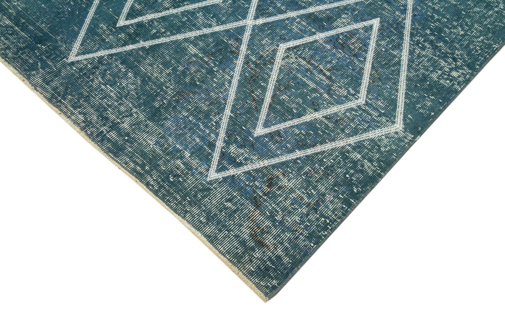 Handmade Geometric Rug - Blue Area Rug Cotton Wool Carpet 4'11''x8'7''