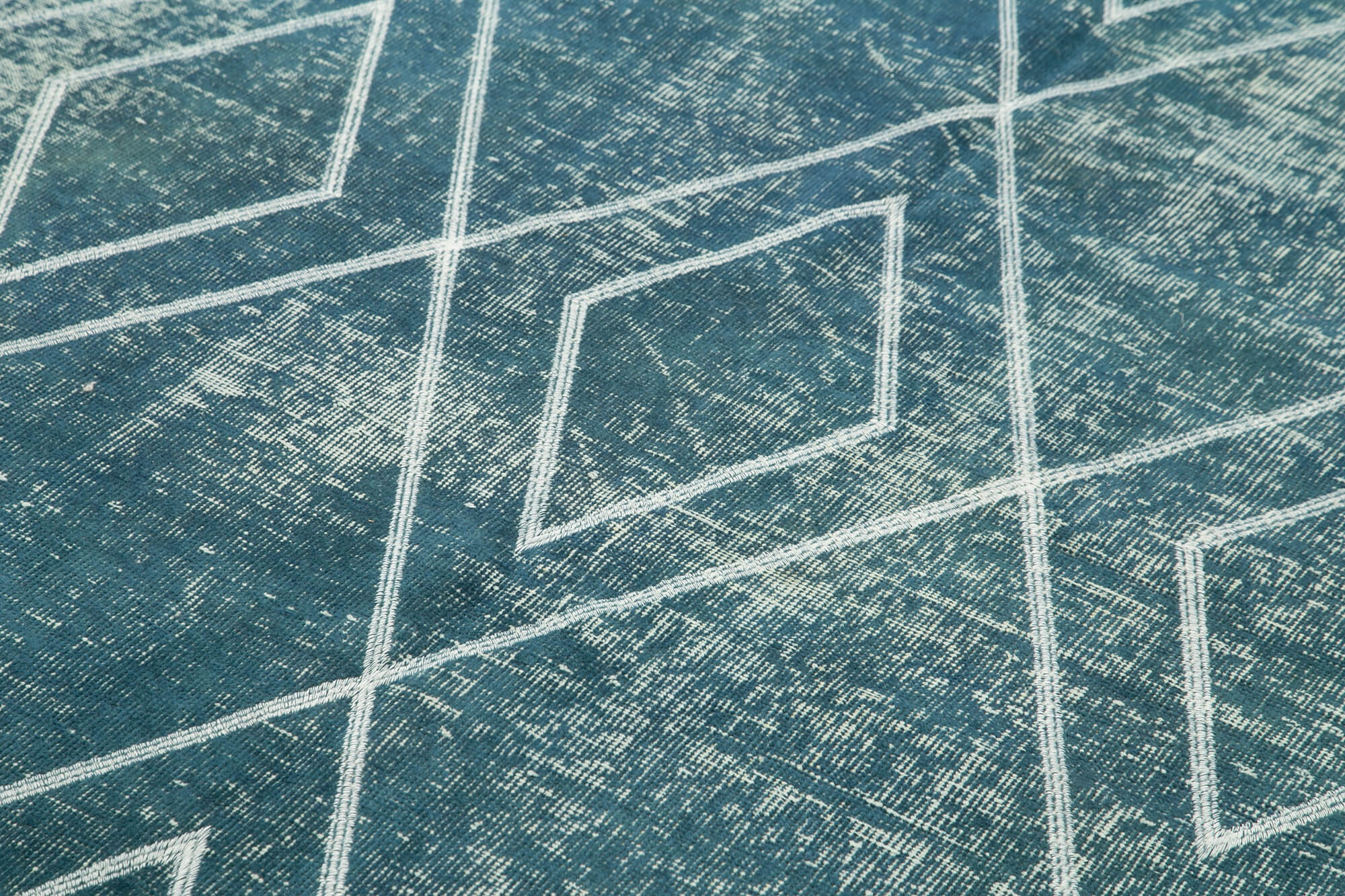 Handmade Geometric Rug - Blue Area Rug Cotton Wool Carpet 4'11''x8'7''