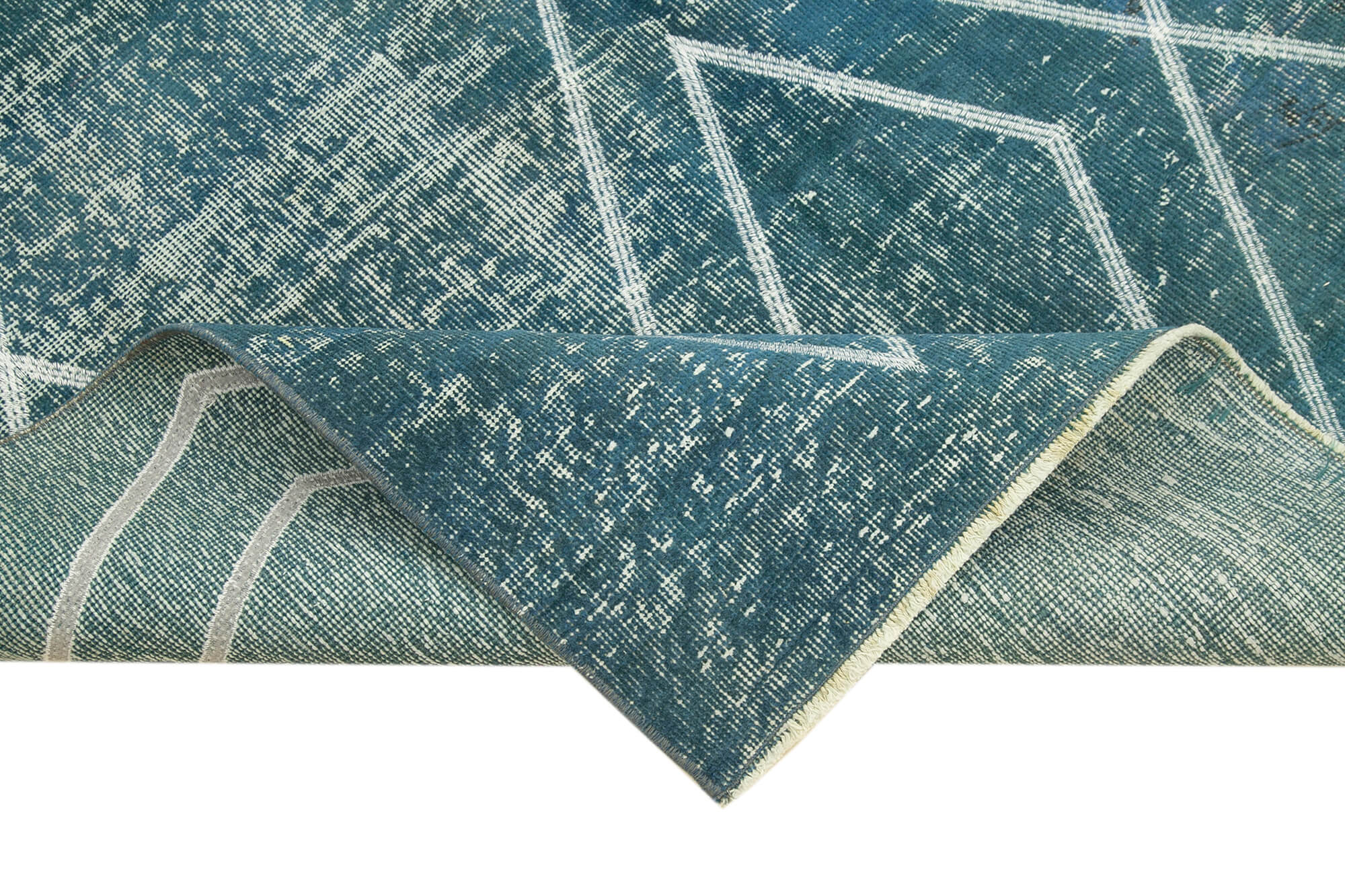 Handmade Geometric Rug - Blue Area Rug Cotton Wool Carpet 4'11''x8'7''