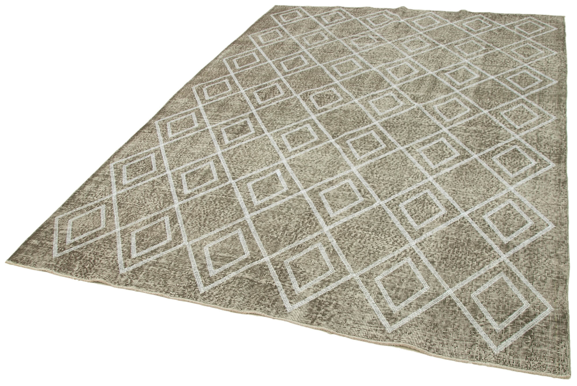 Handmade Area Rug – Grey Geometric Carpet Cotton Wool Rug 6'6''x9'5''