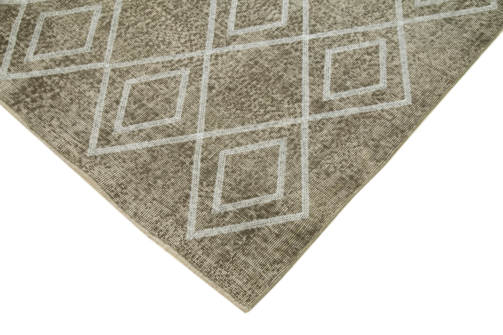 Handmade Area Rug – Grey Geometric Carpet Cotton Wool Rug 6'6''x9'5''