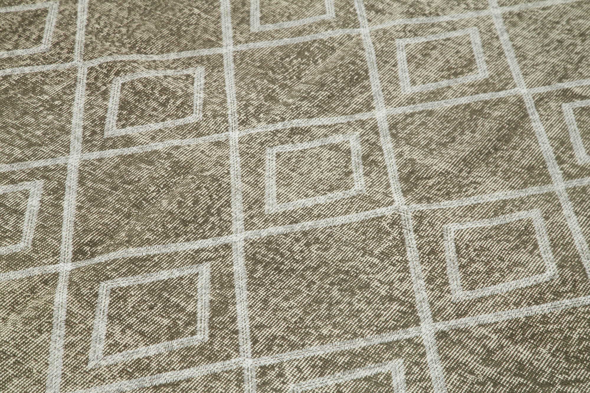 Handmade Area Rug – Grey Geometric Carpet Cotton Wool Rug 6'6''x9'5''