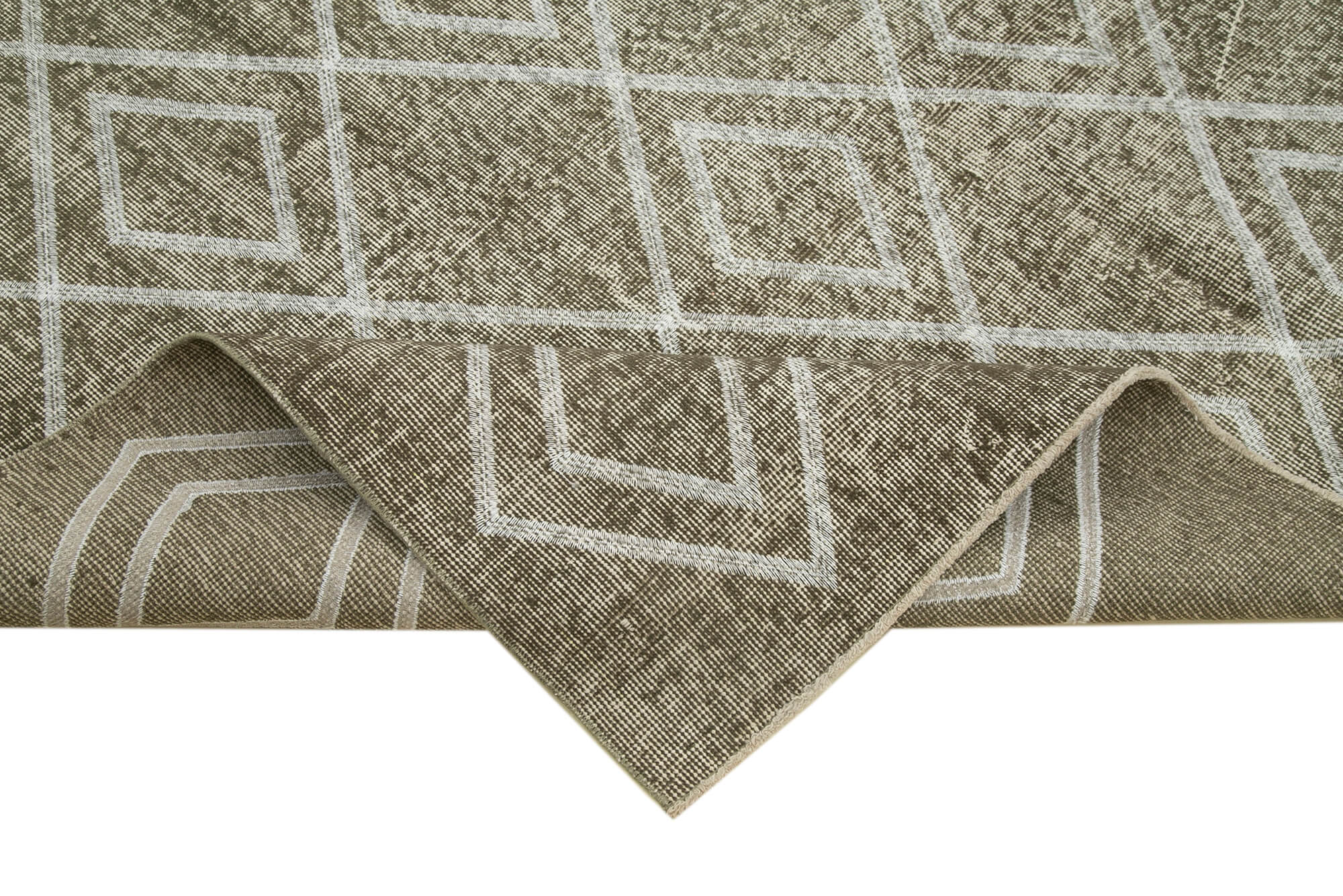 Handmade Area Rug – Grey Geometric Carpet Cotton Wool Rug 6'6''x9'5''