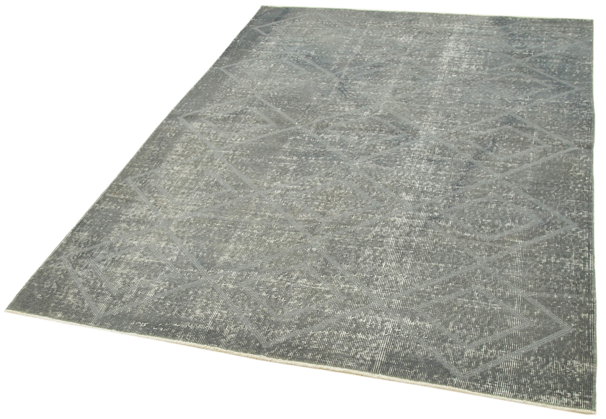 Handmade Geometric Rug – Grey Cotton Wool Blend Area Rug 5'0'' x 6'10''