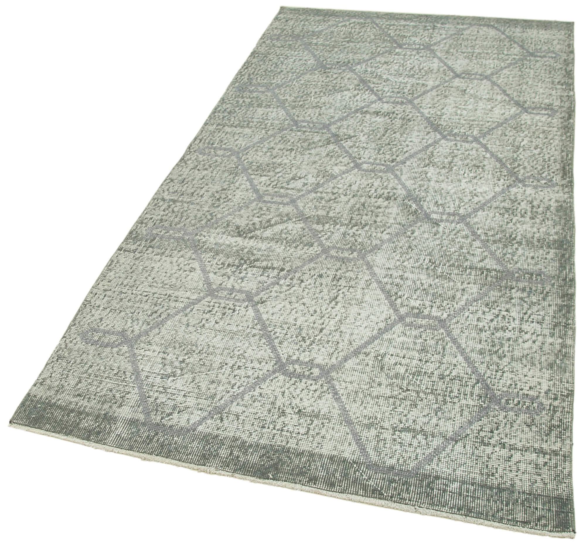 Handmade Wool Area Rug – Grey Geometric Pattern Cotton Wool Rug 3'7''x7'1''