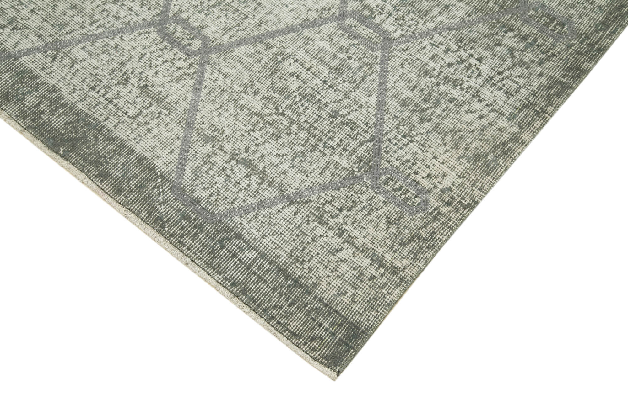 Handmade Wool Area Rug – Grey Geometric Pattern Cotton Wool Rug 3'7''x7'1''