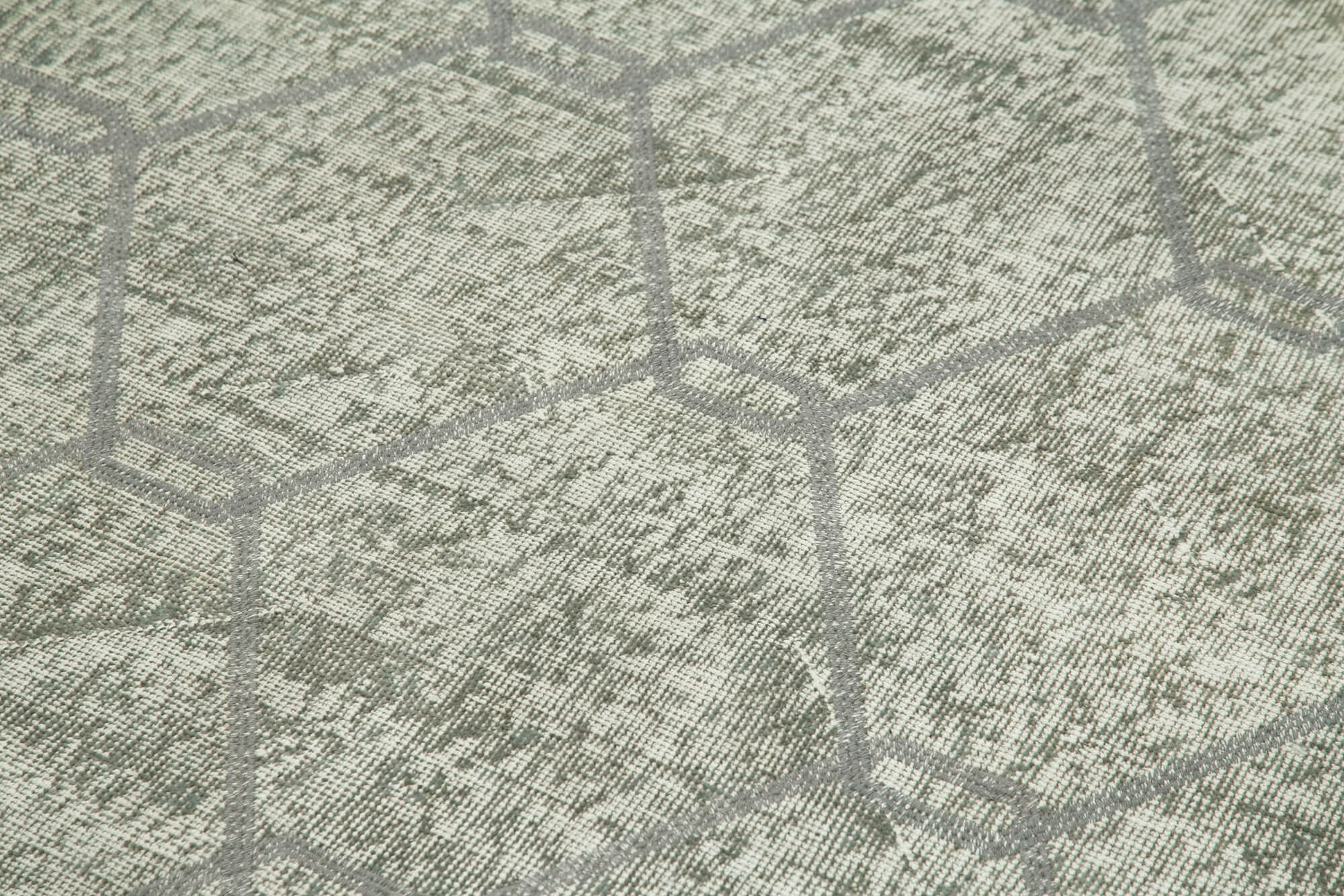 Handmade Wool Area Rug – Grey Geometric Pattern Cotton Wool Rug 3'7''x7'1''