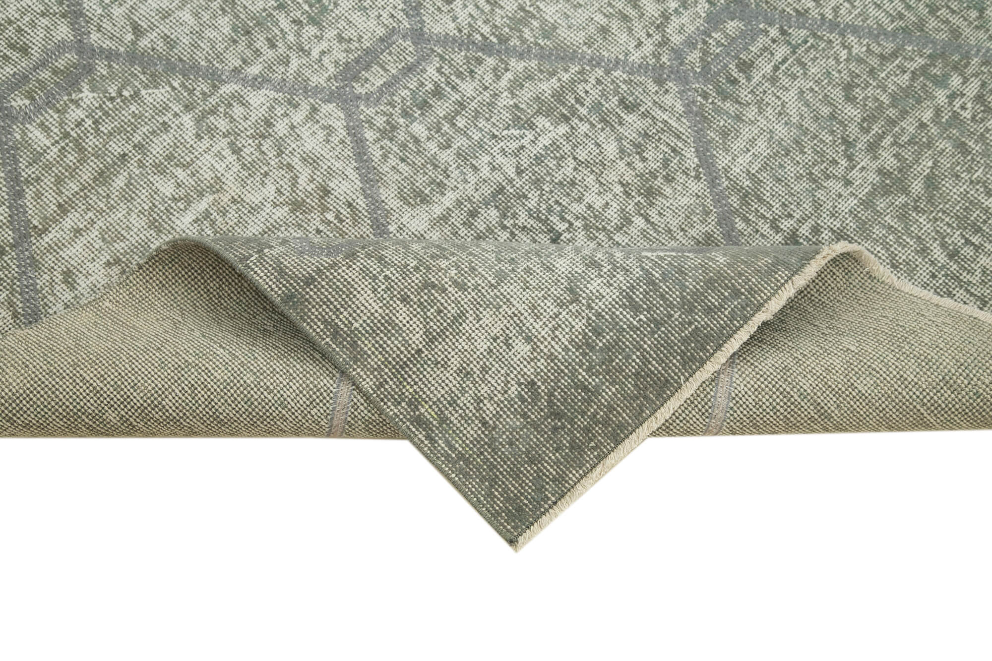 Handmade Wool Area Rug – Grey Geometric Pattern Cotton Wool Rug 3'7''x7'1''