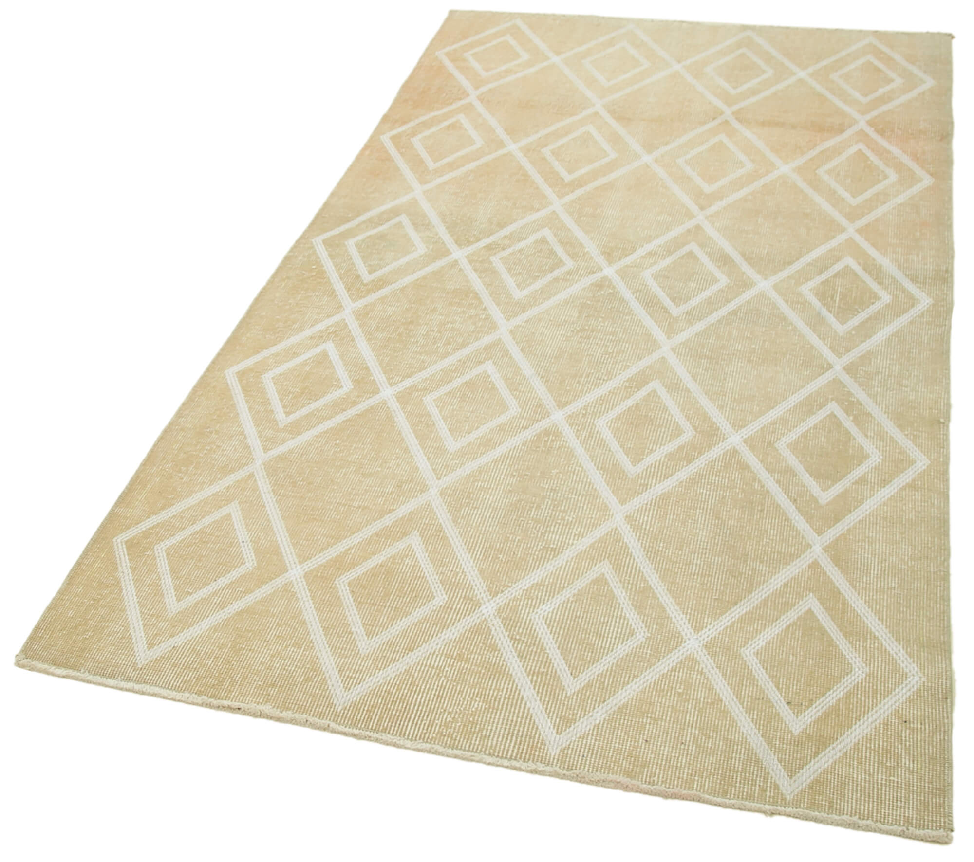 Handmade Wool Area Rug – Beige Geometric Carpet | Durable Cotton Wool Rug 3'9" x 6'9"