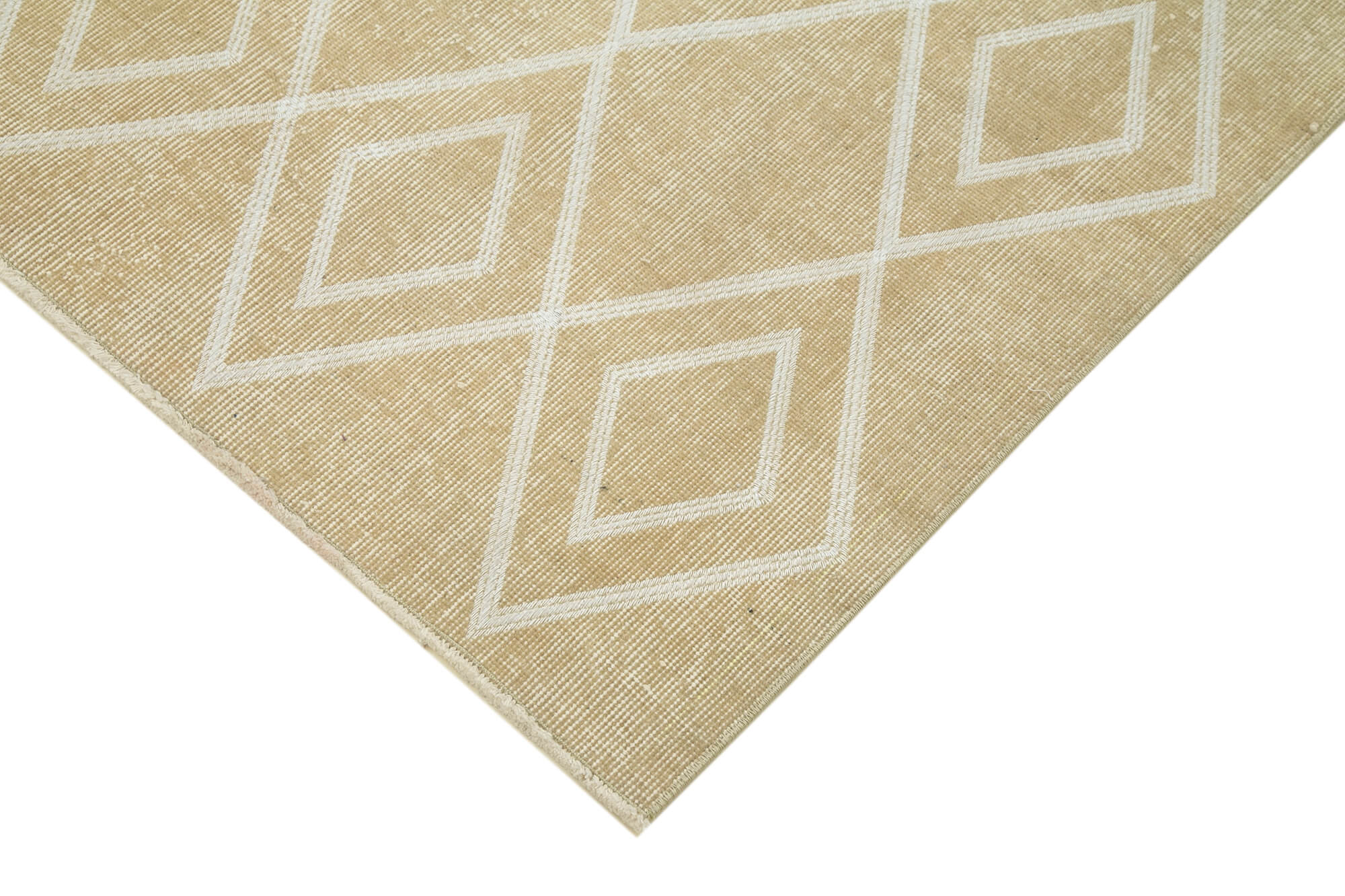 Handmade Wool Area Rug – Beige Geometric Carpet | Durable Cotton Wool Rug 3'9" x 6'9"