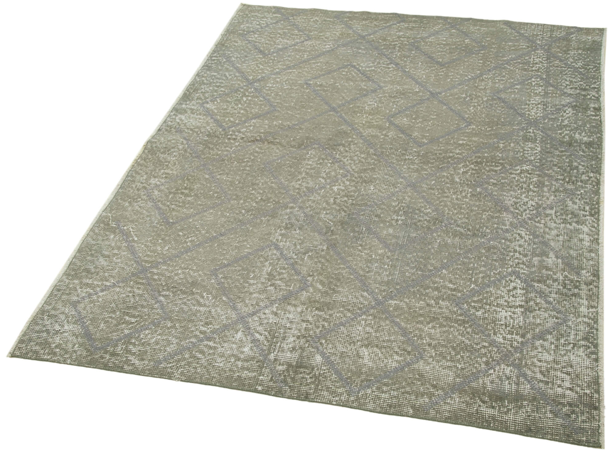 Handmade Area Rug – Grey Geometric Wool & Cotton Carpet 3'10''x5'1'' Durable Soft