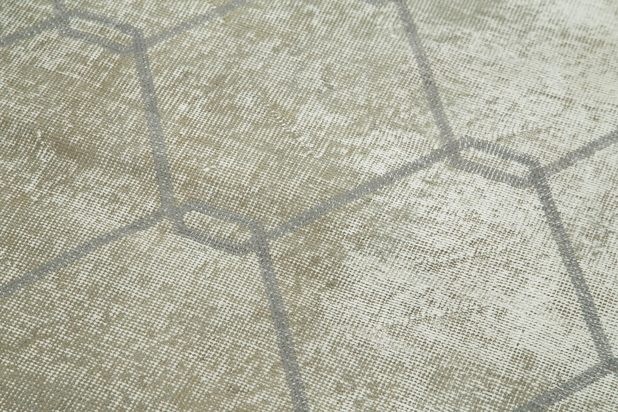 Handmade Area Rug - Grey Geometric Cotton Wool Carpet 3'9''x6'10'' Durable Soft