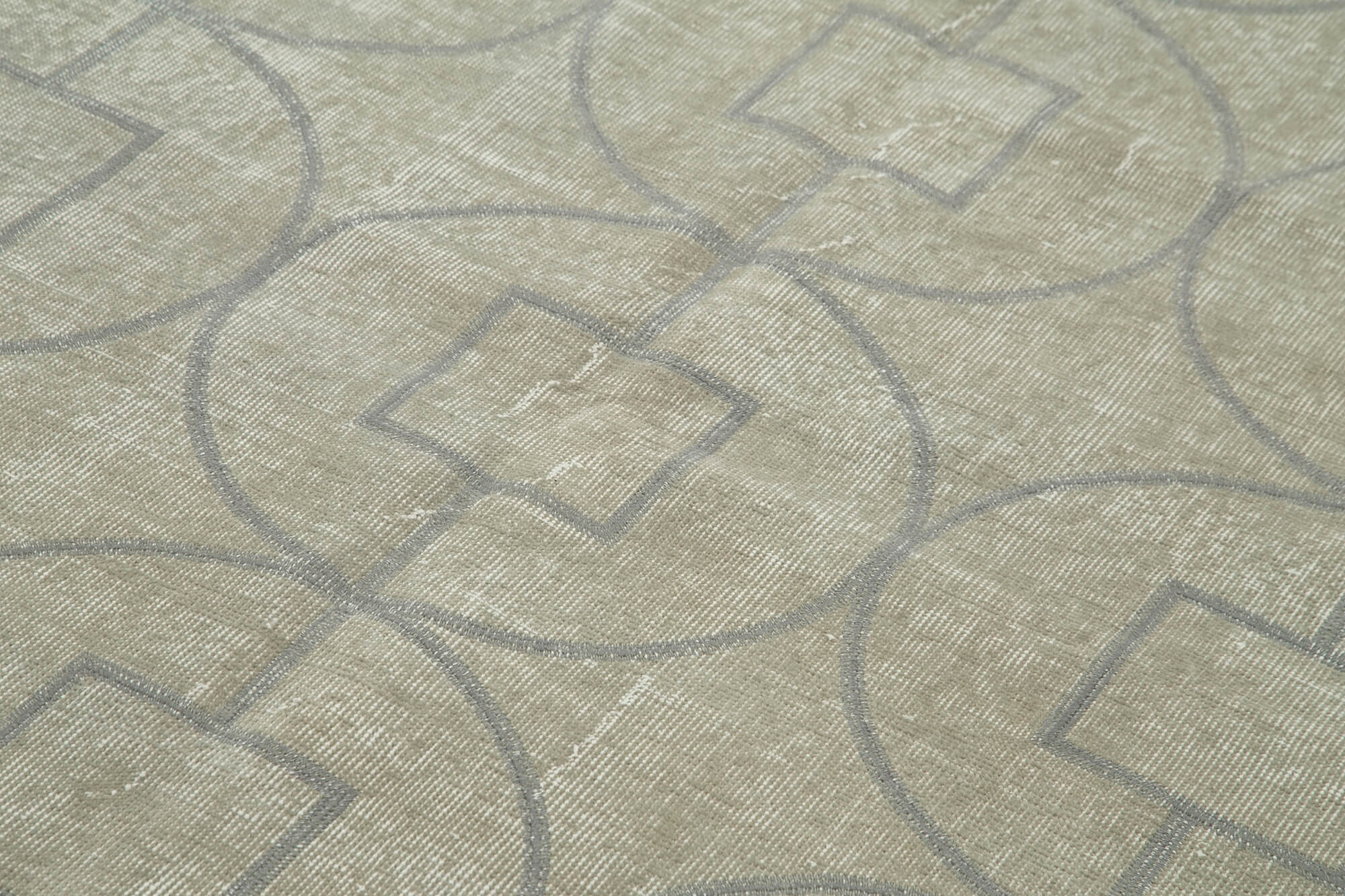 Handmade Wool Area Rug – Grey Geometric Cotton Wool Carpet 4'8''x7'1'' Durable Floor Covering