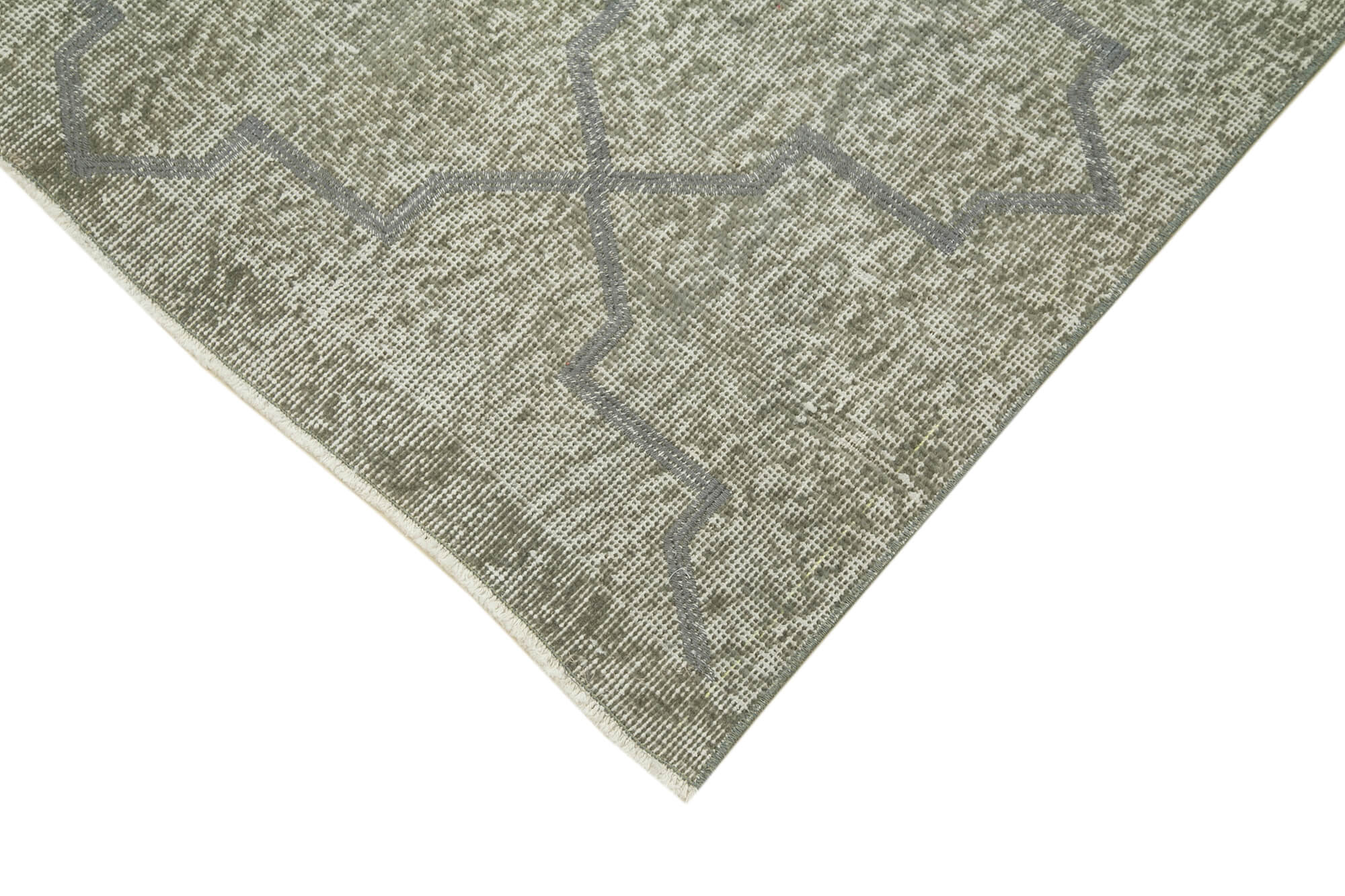 Handmade Area Rug - Grey Geometric Wool & Cotton Carpet 3'8''x6'1'' Vintage Style