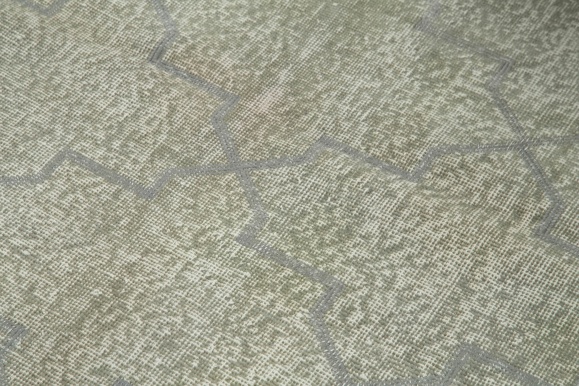 Handmade Area Rug - Grey Geometric Wool & Cotton Carpet 3'8''x6'1'' Vintage Style