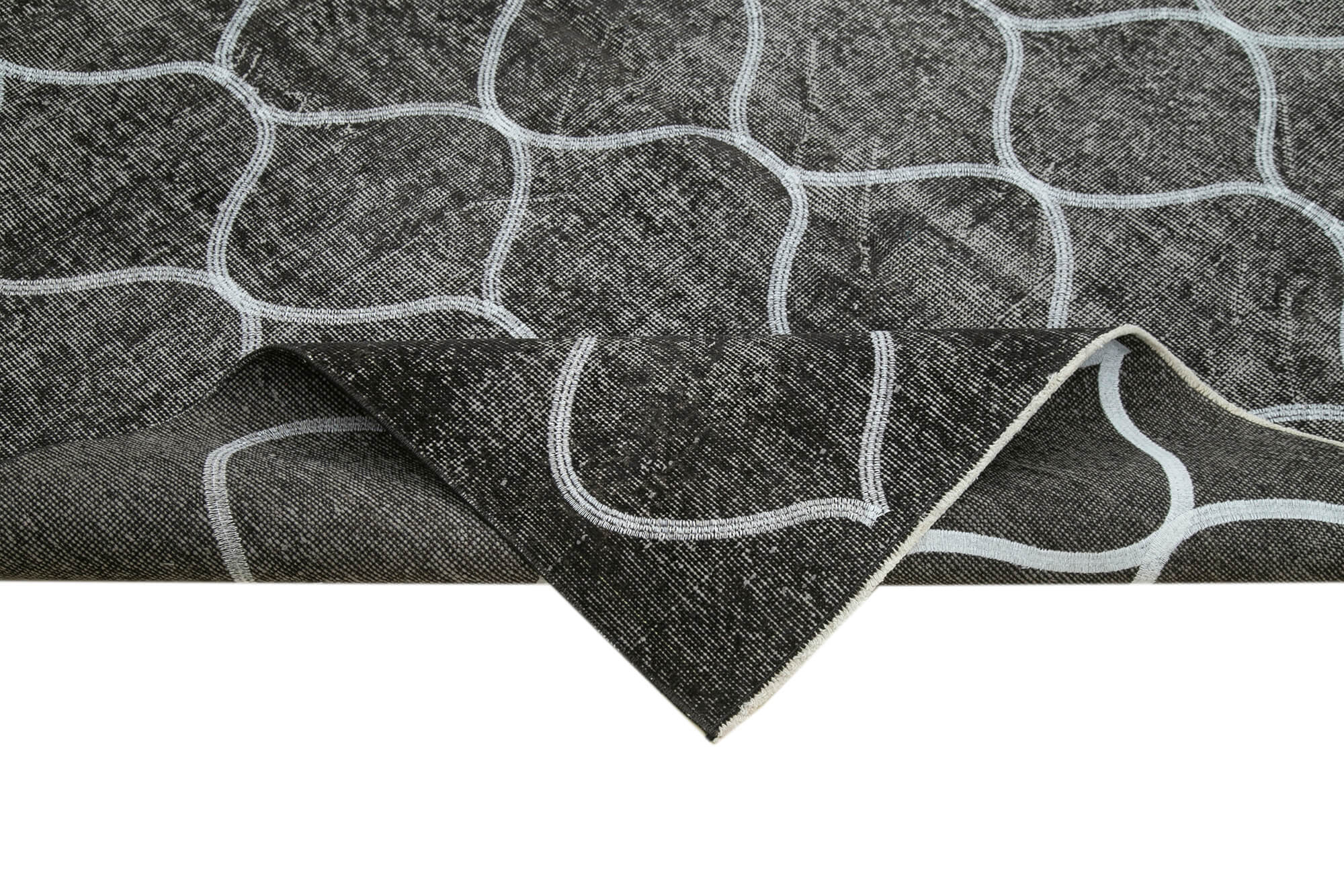 Handmade Geometric Rug – Black Geometric Carpet, Wool Cotton Area Rug 6'0''x9'3''