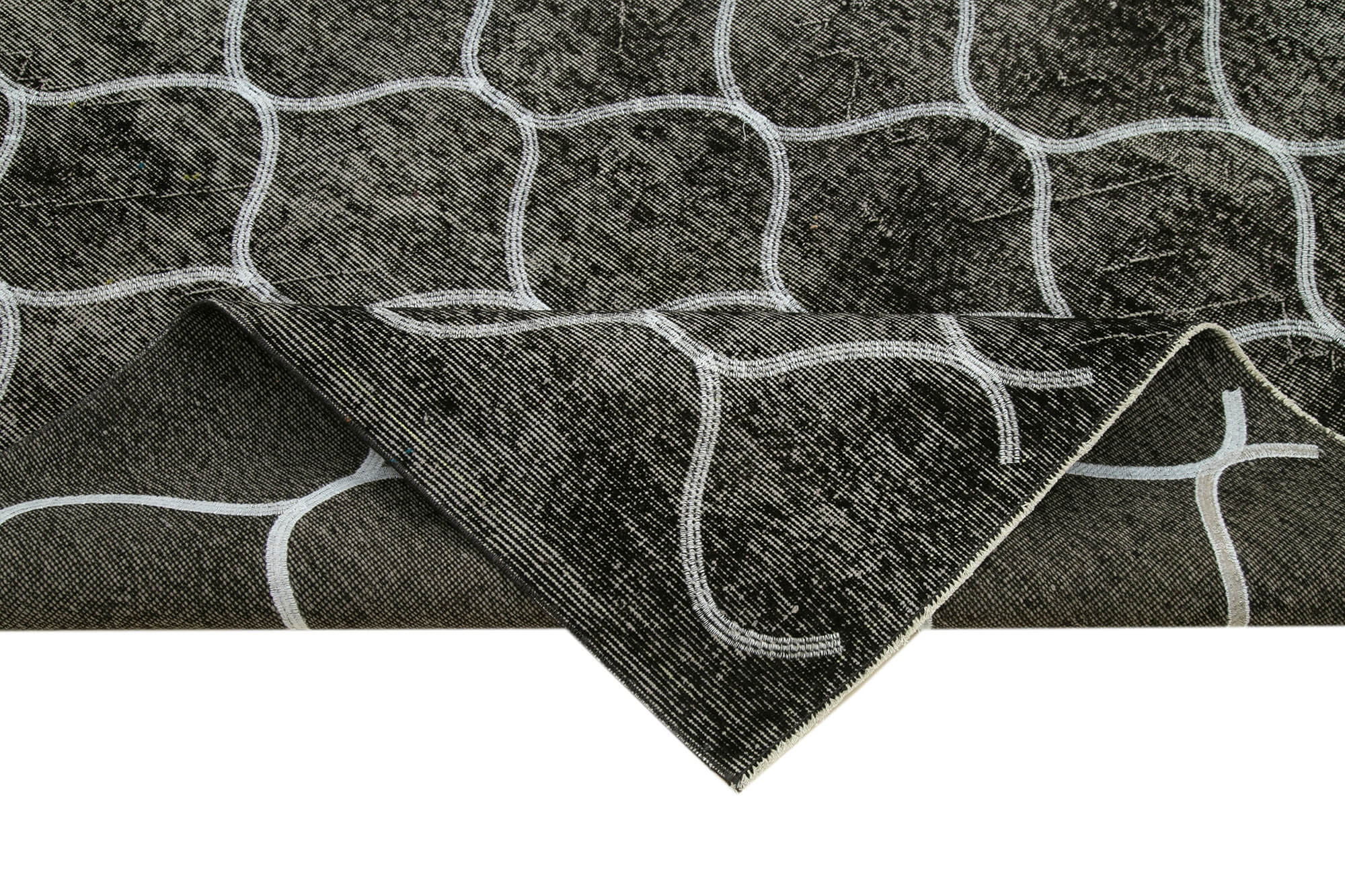 Handmade Geometric Rug - Black Area Rug Cotton Wool Carpet 5'9''x8'8''