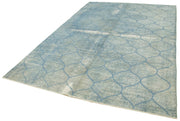Handmade Wool Area Rug - Blue Geometric Carpet | Soft Wool Carpet, Durable Cotton Rug 6'7"x9'11"