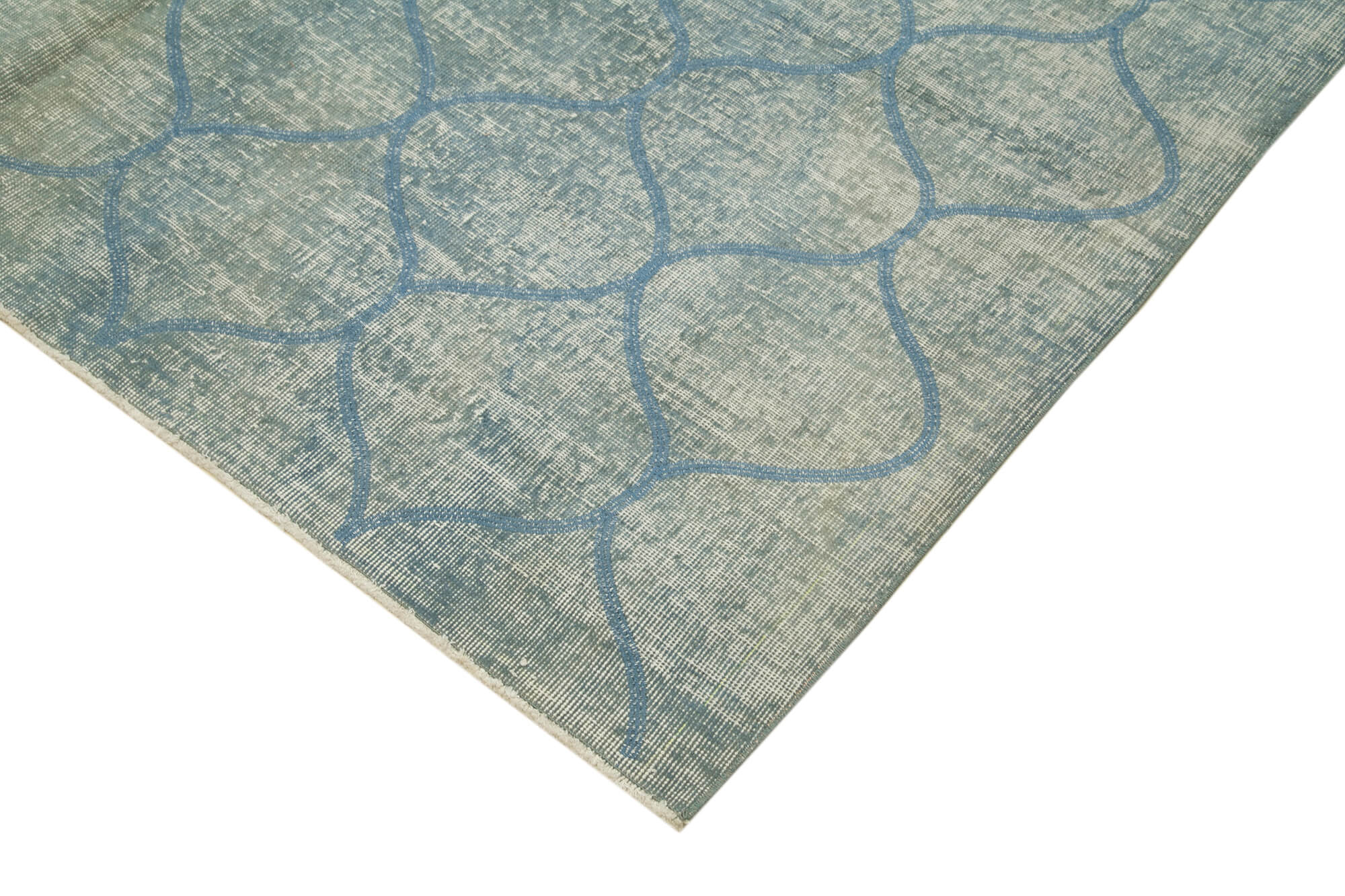Handmade Wool Area Rug - Blue Geometric Carpet | Soft Wool Carpet, Durable Cotton Rug 6'7"x9'11"