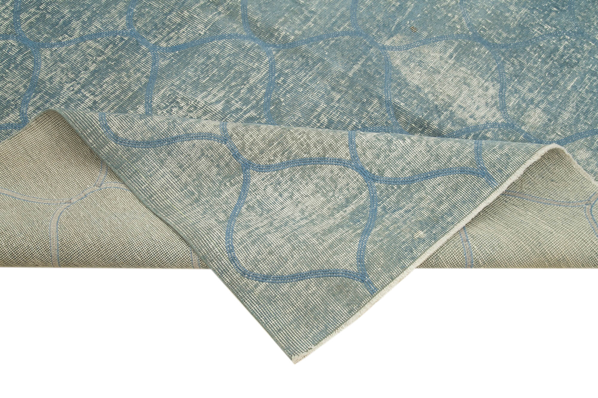 Handmade Wool Area Rug - Blue Geometric Carpet | Soft Wool Carpet, Durable Cotton Rug 6'7"x9'11"