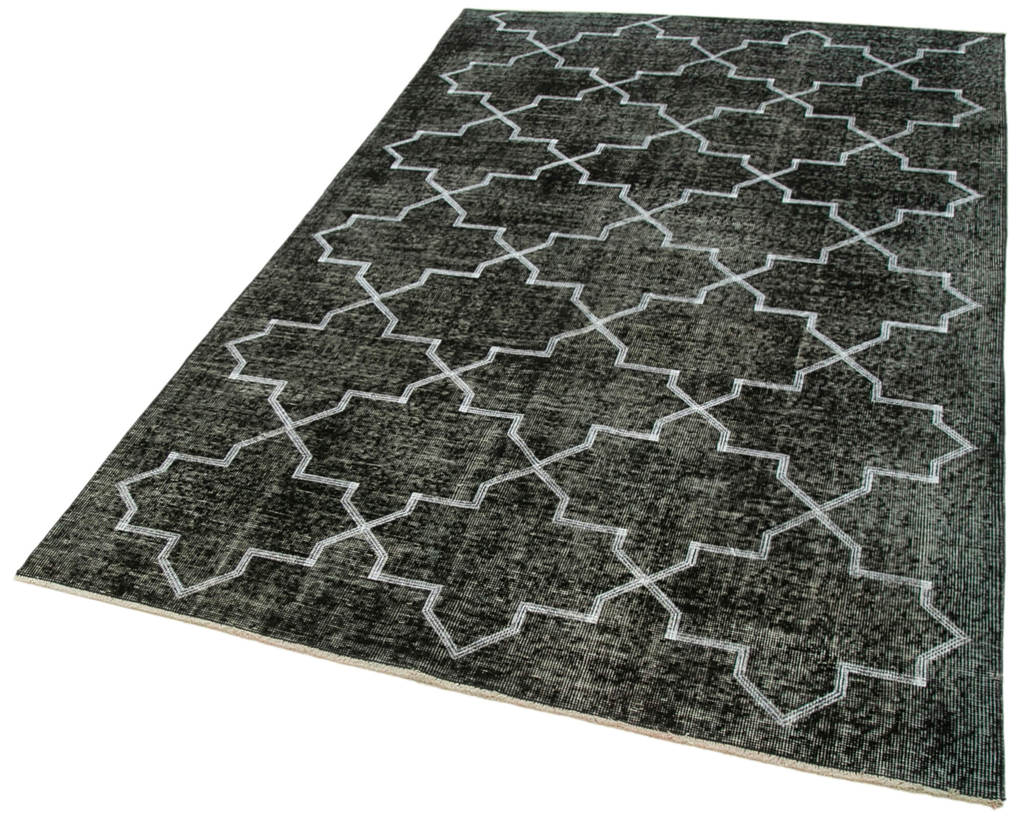 Handmade Geometric Rug – Black Geometric Carpet Wool Cotton Blend Area Rug 4'8"x7'7"