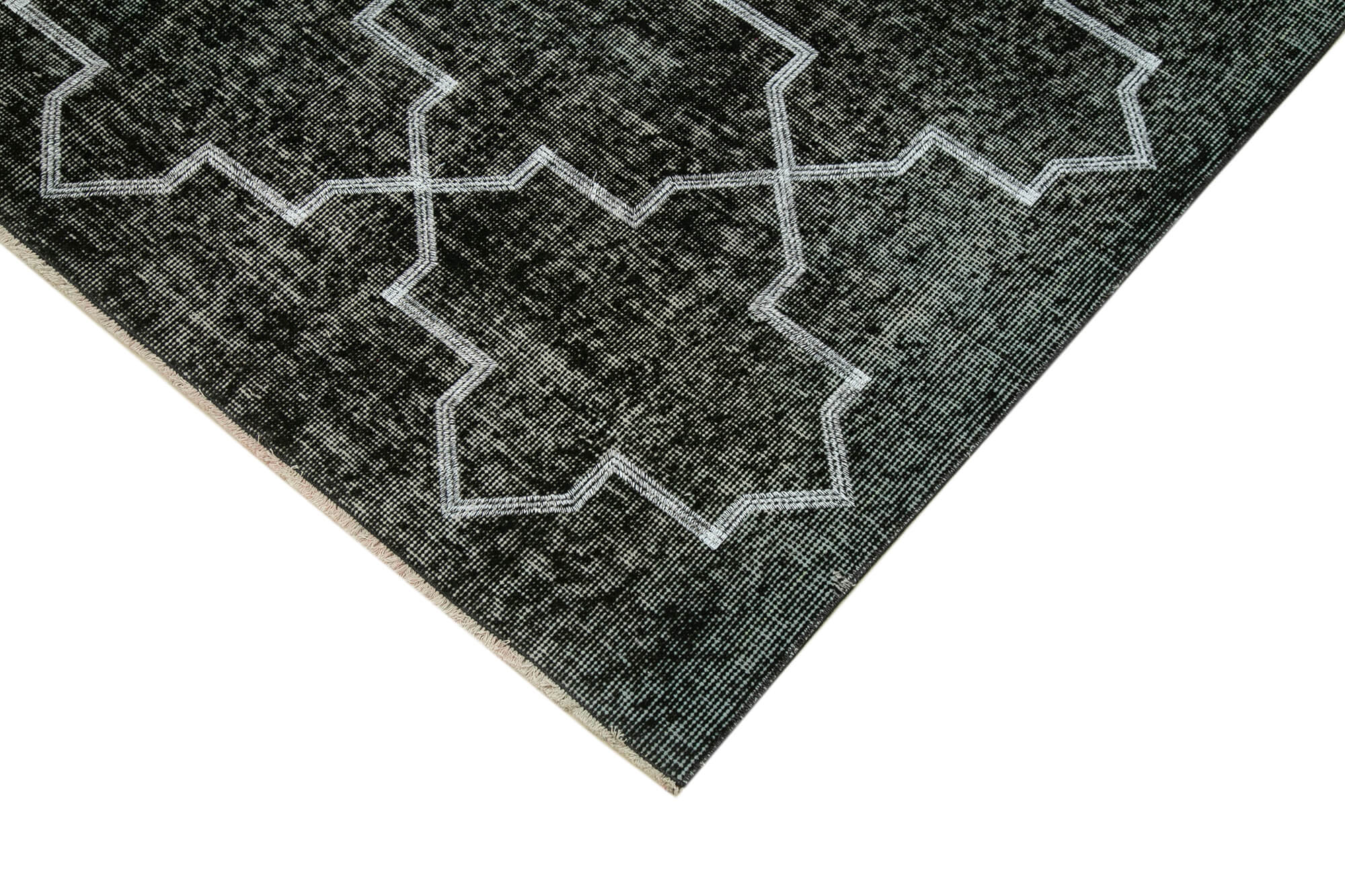 Handmade Geometric Rug – Black Geometric Carpet Wool Cotton Blend Area Rug 4'8"x7'7"