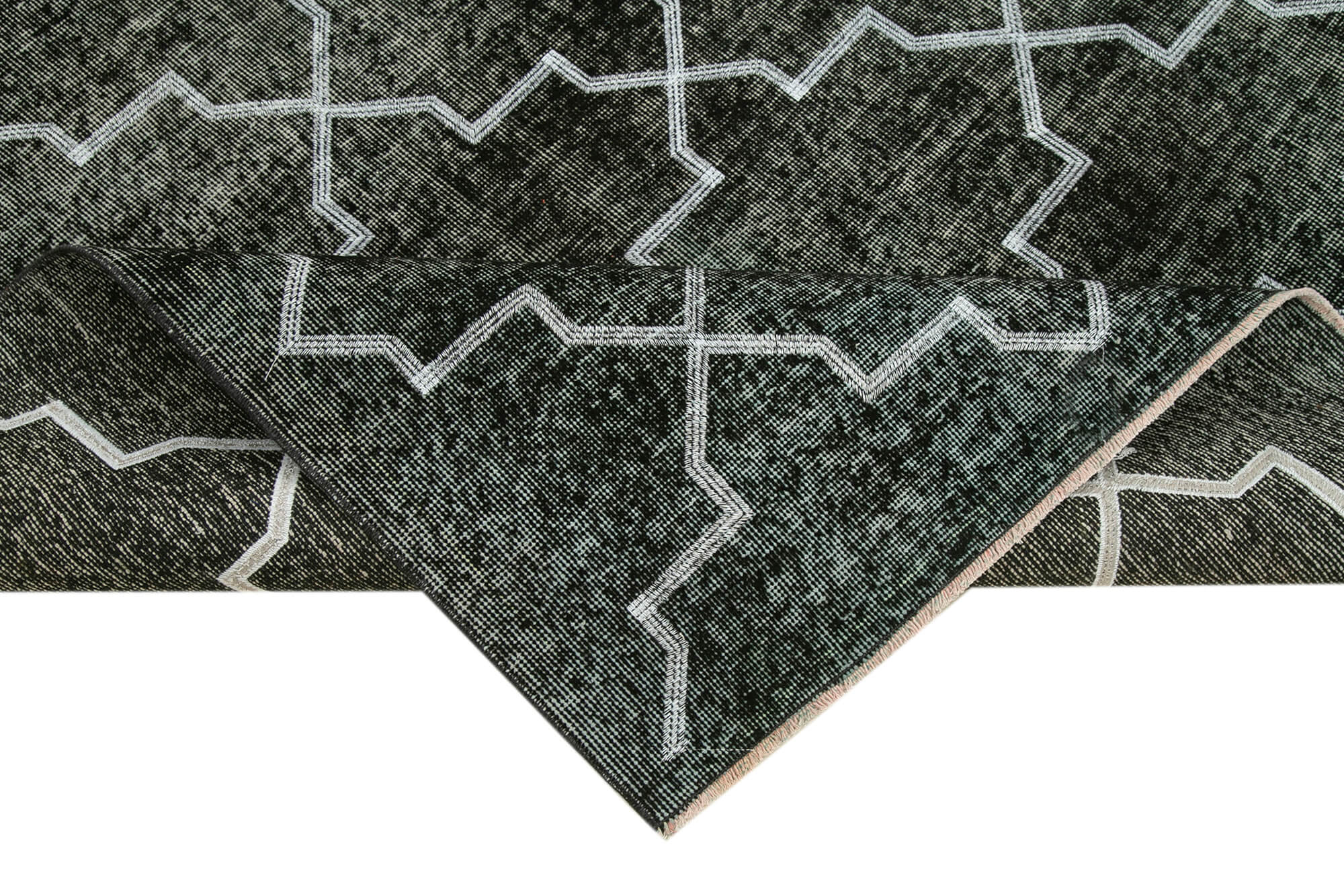 Handmade Geometric Rug – Black Geometric Carpet Wool Cotton Blend Area Rug 4'8"x7'7"