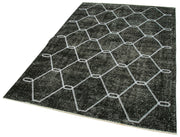 Handmade Geometric Rug - Black Cotton Wool Carpet 4'8''x6'11'' | Vintage Handwoven Area Rug