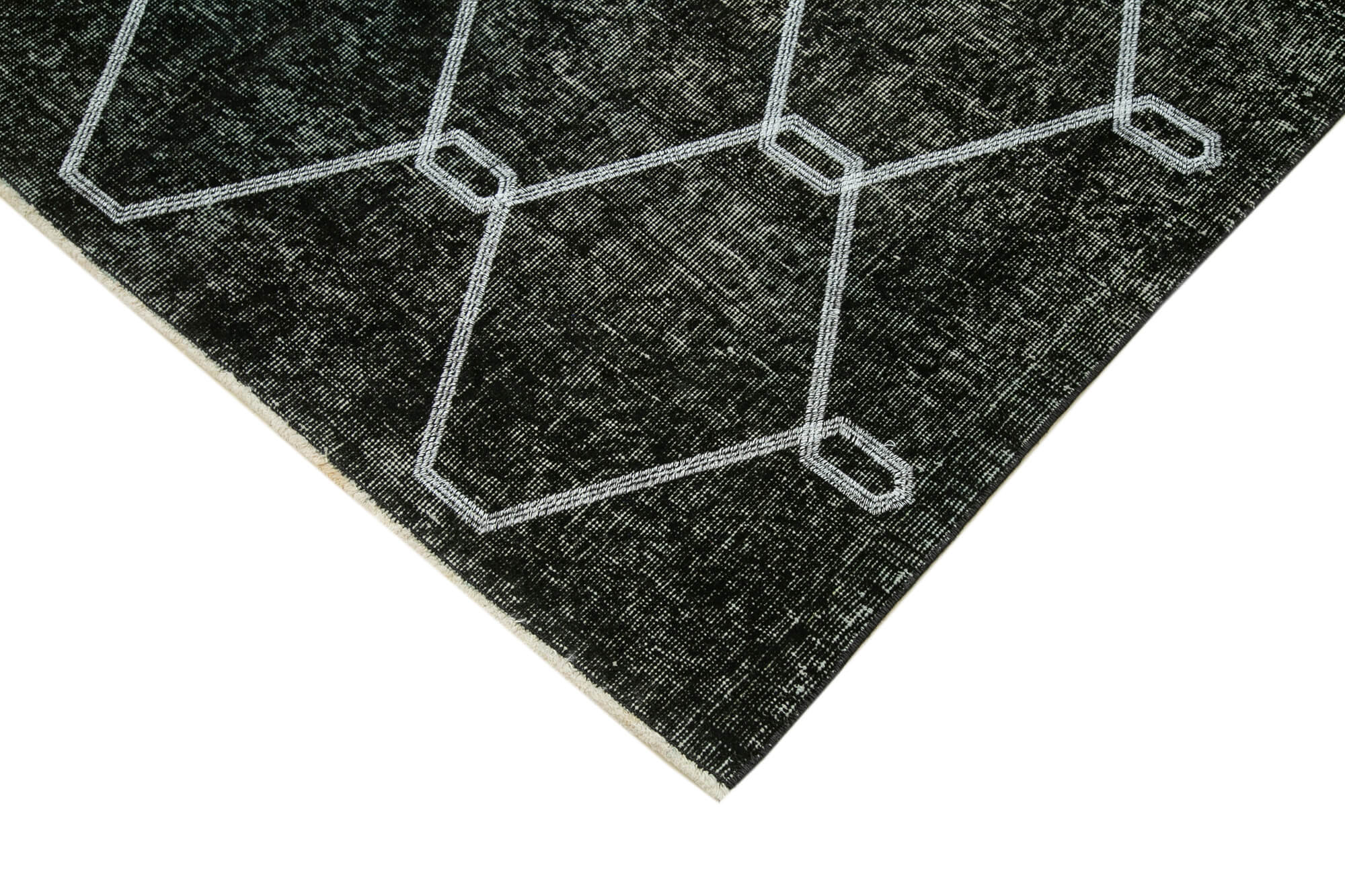 Handmade Geometric Rug - Black Cotton Wool Carpet 4'8''x6'11'' | Vintage Handwoven Area Rug