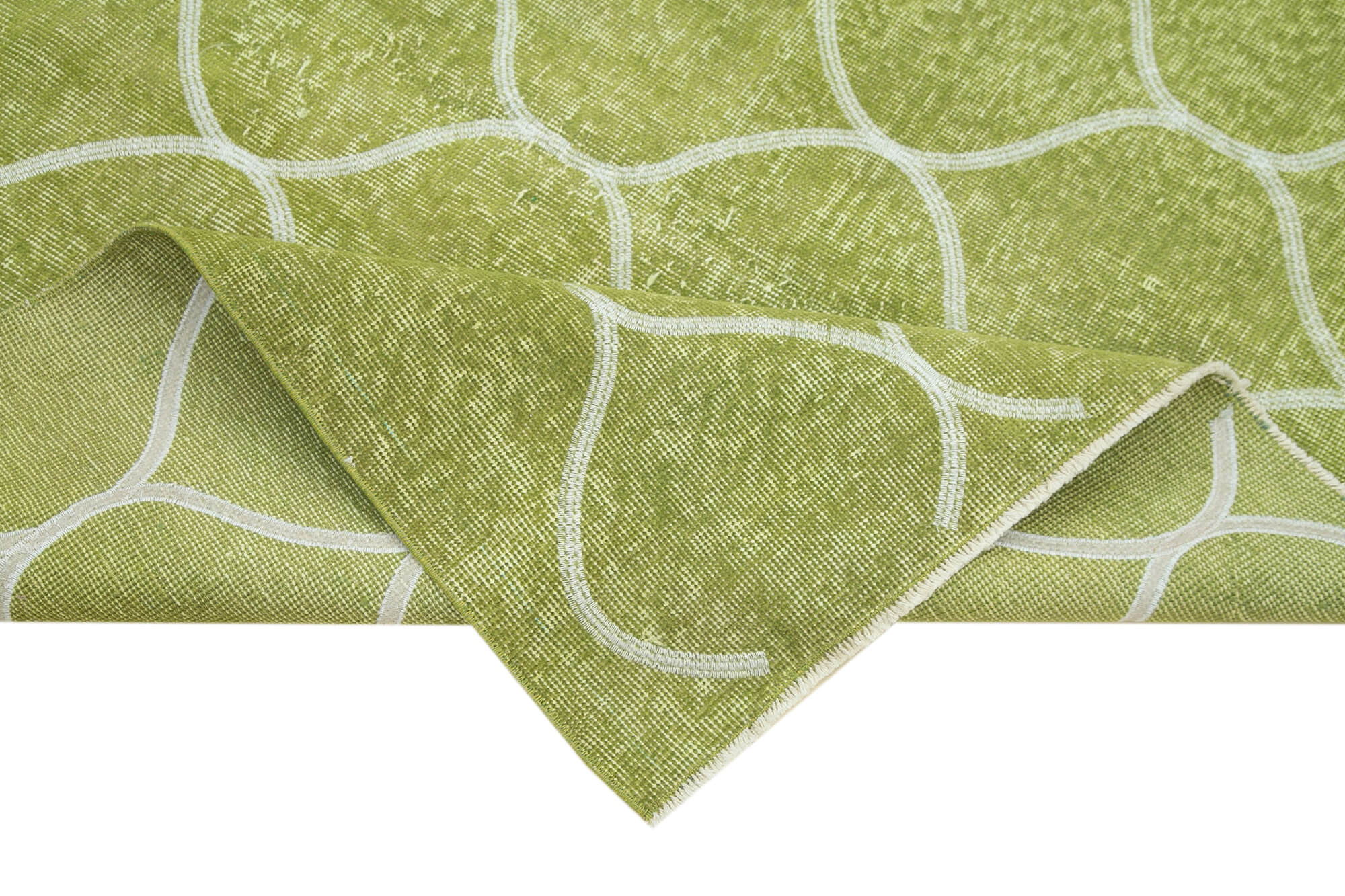 Handmade Geometric Rug – Green Area Rug | Cotton Wool Carpet, Soft Wool Texture