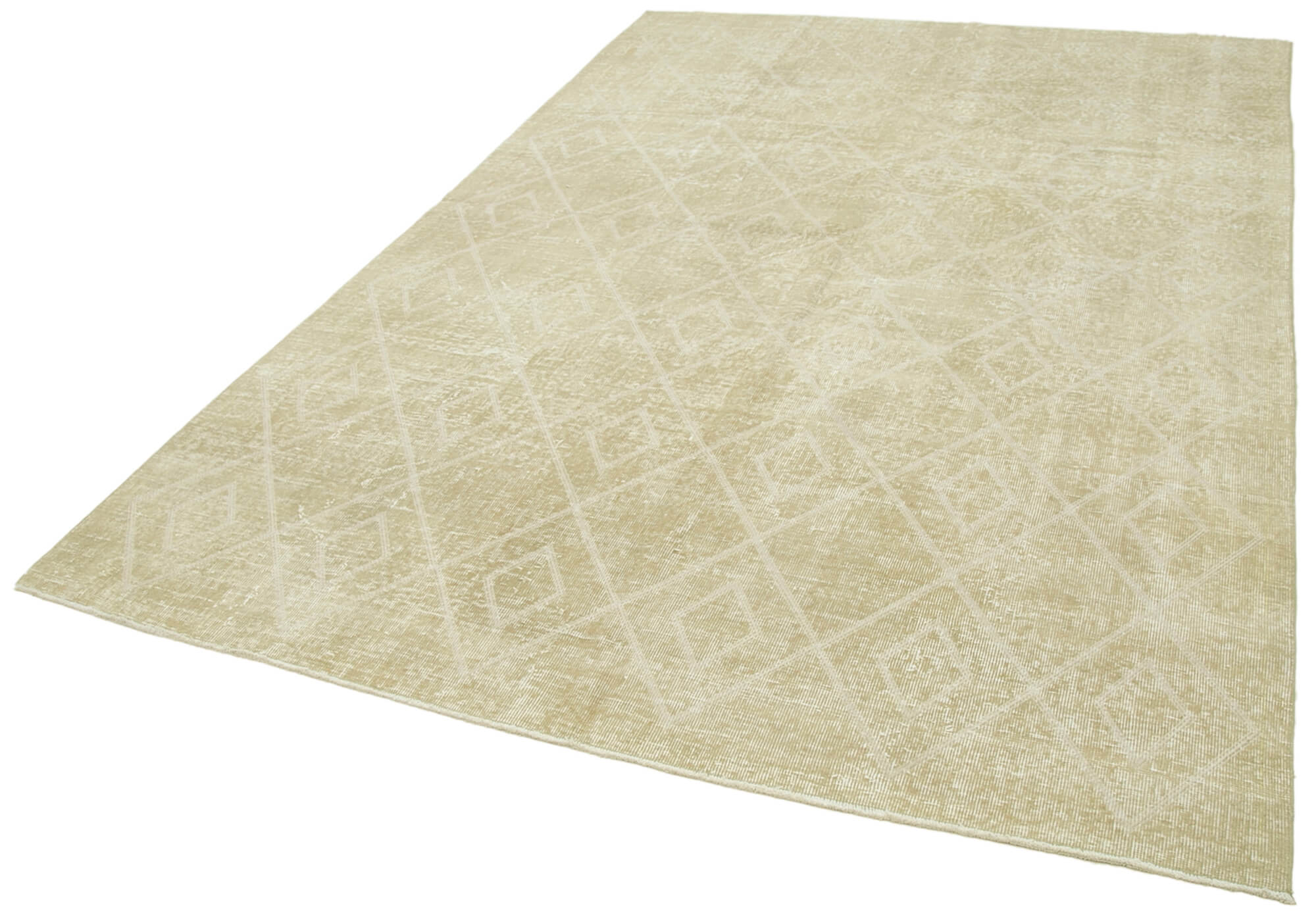 Handmade Geometric Rug – Beige Area Rug Cotton Wool, Turkish Wool Carpet 6'5''x9'7''