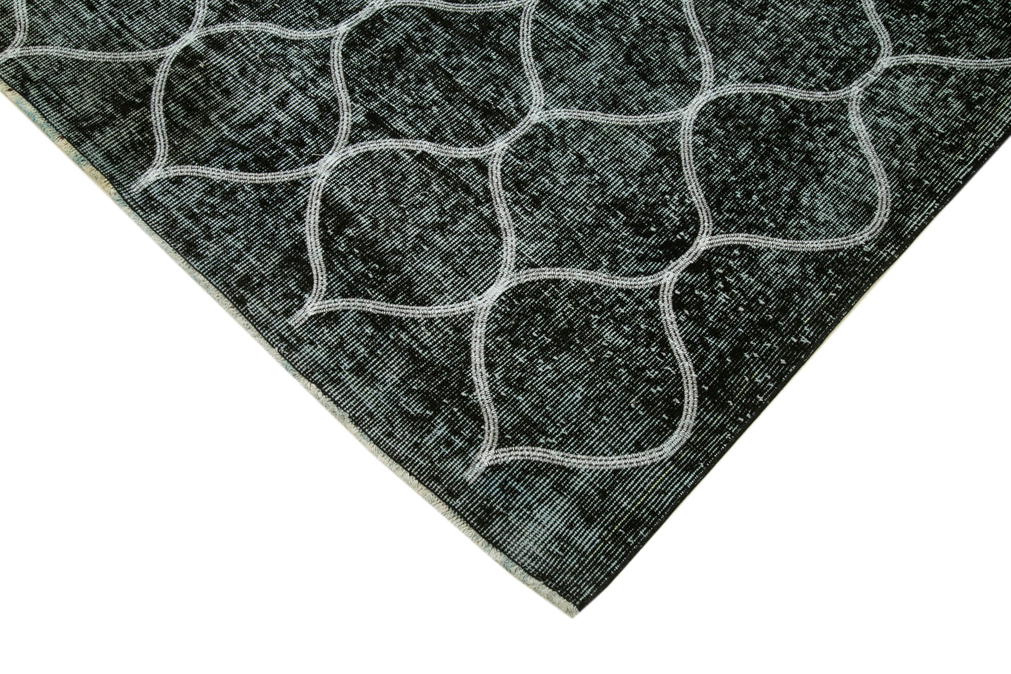 Handmade Geometric Rug - Black Cotton Wool Area Rug 6'0" x 9'2" | Durable Wool Carpet