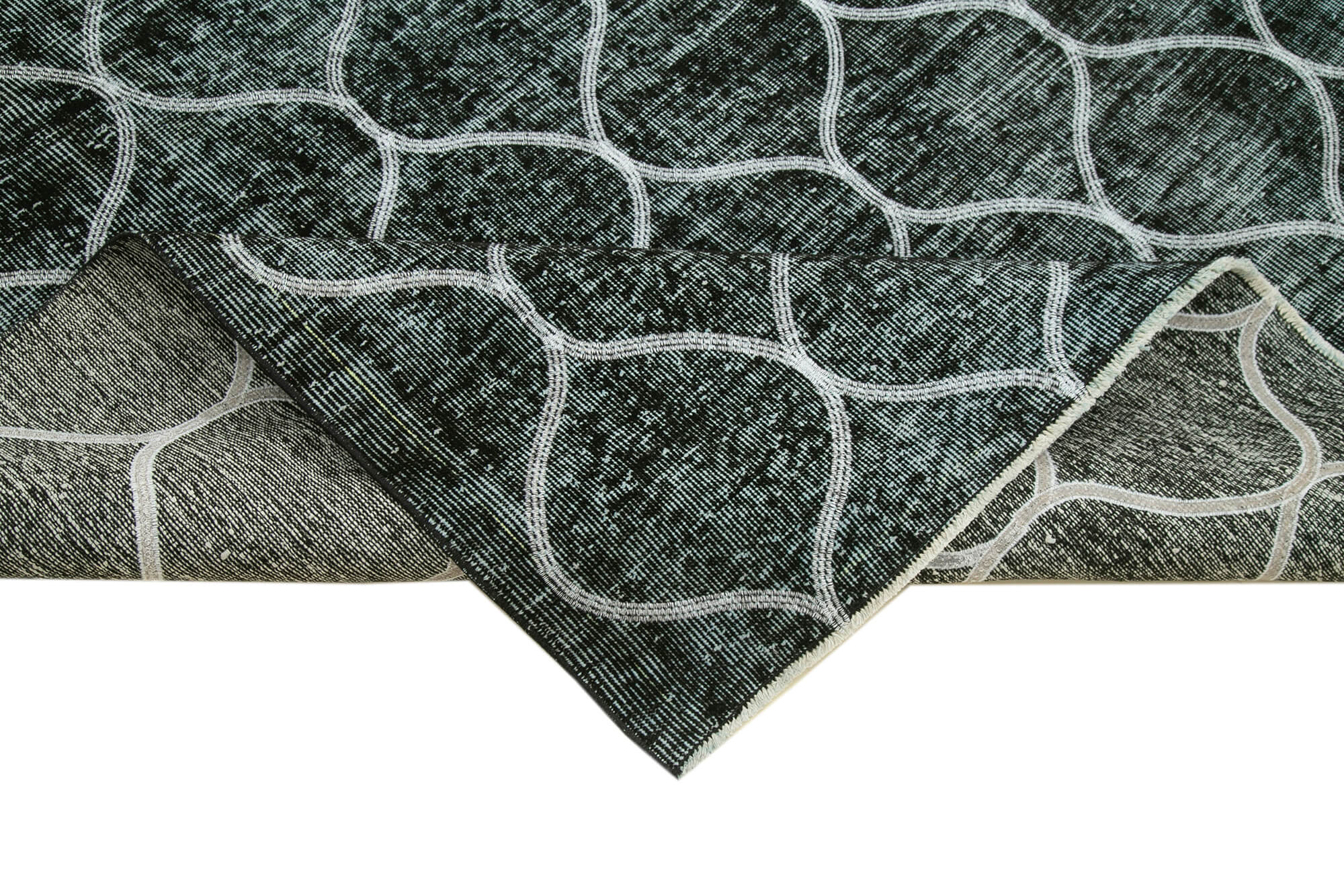 Handmade Geometric Rug - Black Cotton Wool Area Rug 6'0" x 9'2" | Durable Wool Carpet