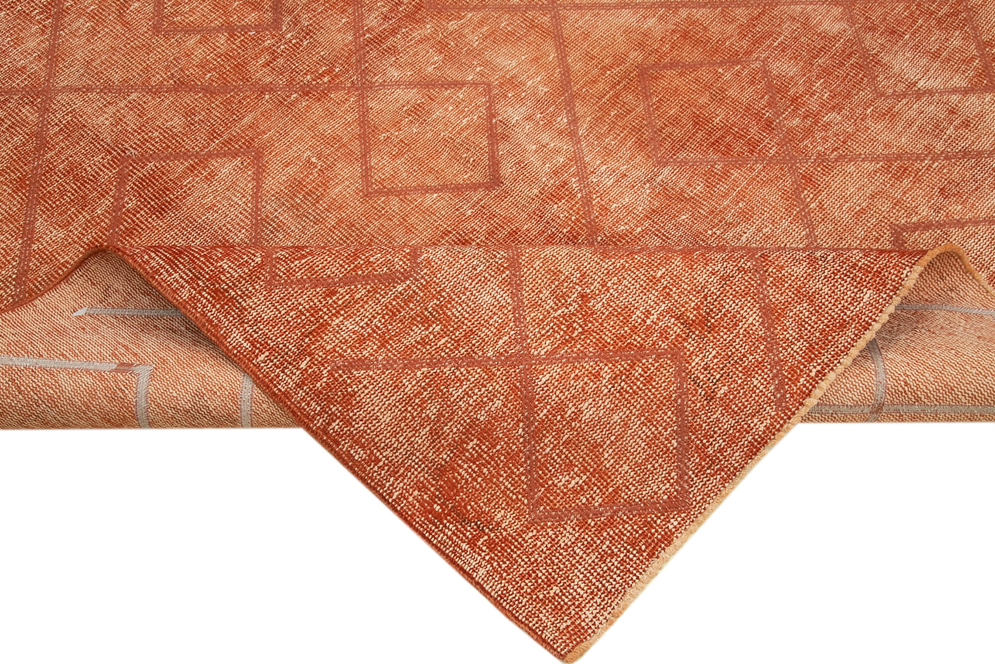 Handmade Geometric Rug – Orange Geometric Carpet Cotton Wool Area Rug 6'1''x8'10''