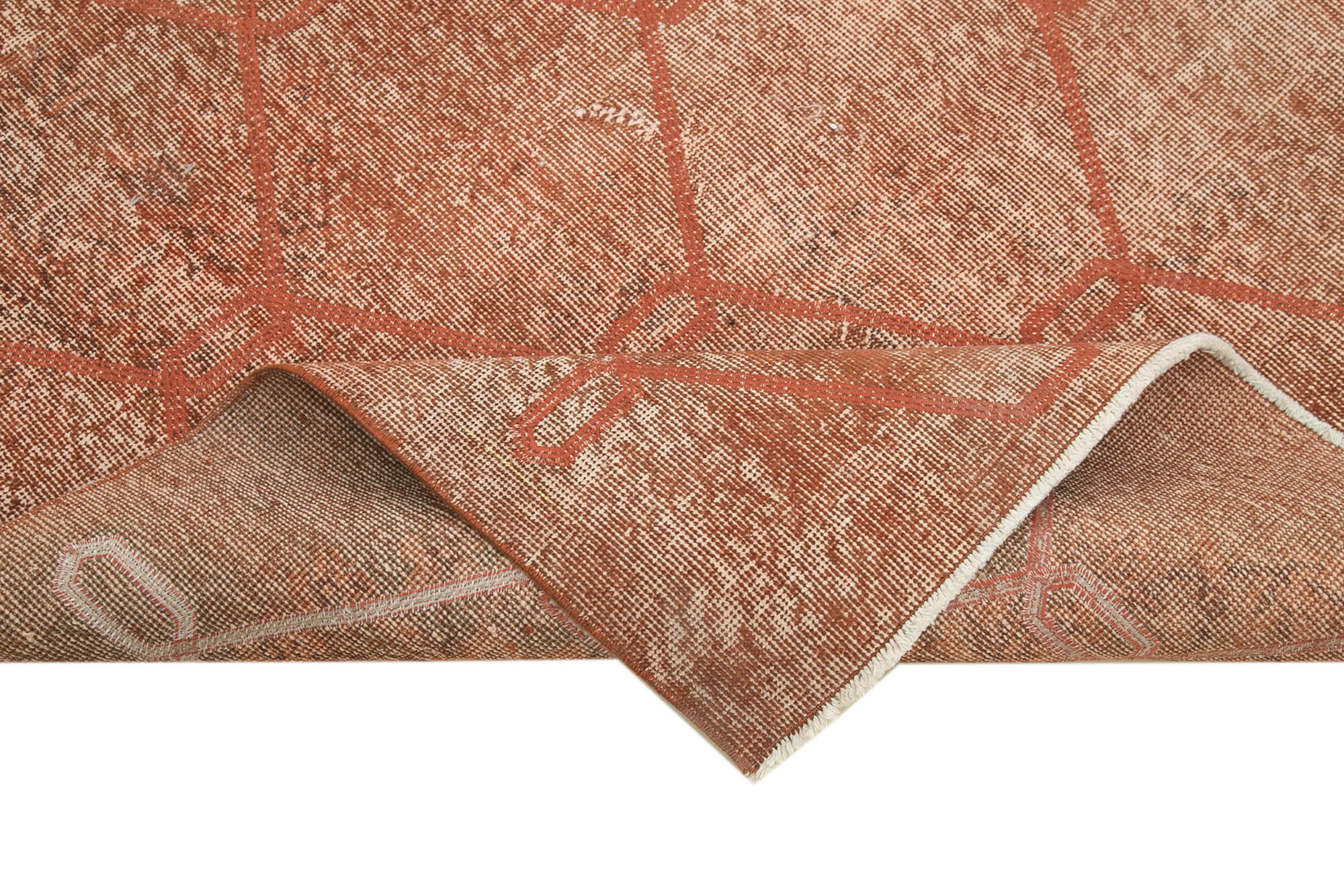 Handmade Geometric Rug – Orange Cotton Wool Vintage Area Rug 6'9''x9'7''