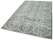 Handmade Wool Area Rug - Grey Geometric Turkish Vintage Carpet 5'0''x8'1''