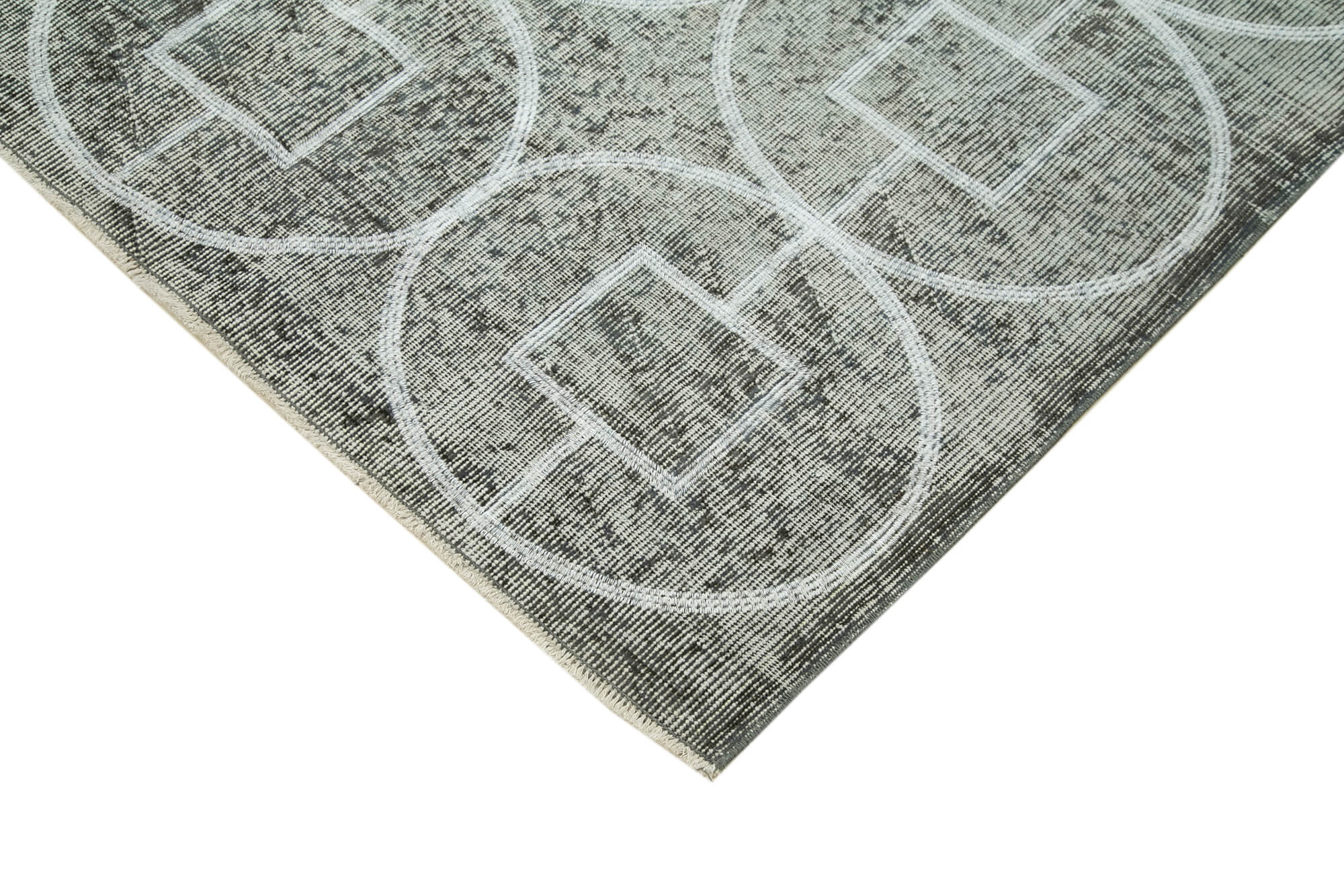 Handmade Wool Area Rug - Grey Geometric Turkish Vintage Carpet 5'0''x8'1''