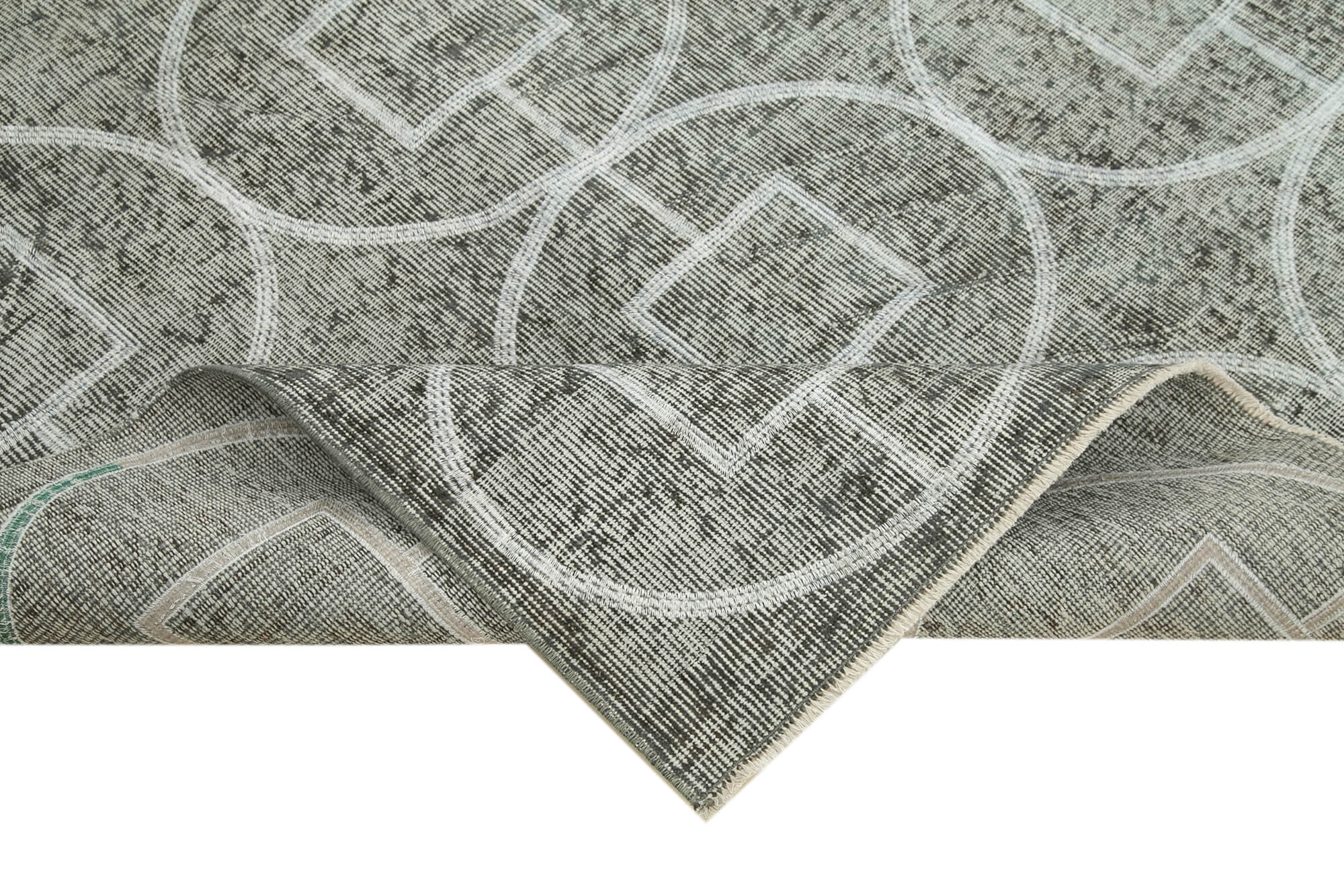 Handmade Wool Area Rug - Grey Geometric Turkish Vintage Carpet 5'0''x8'1''
