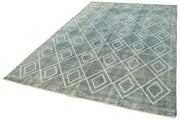 Handmade Geometric Rug - Blue Area Rug 6'4''x9'8'' Cotton Wool Carpet Blend