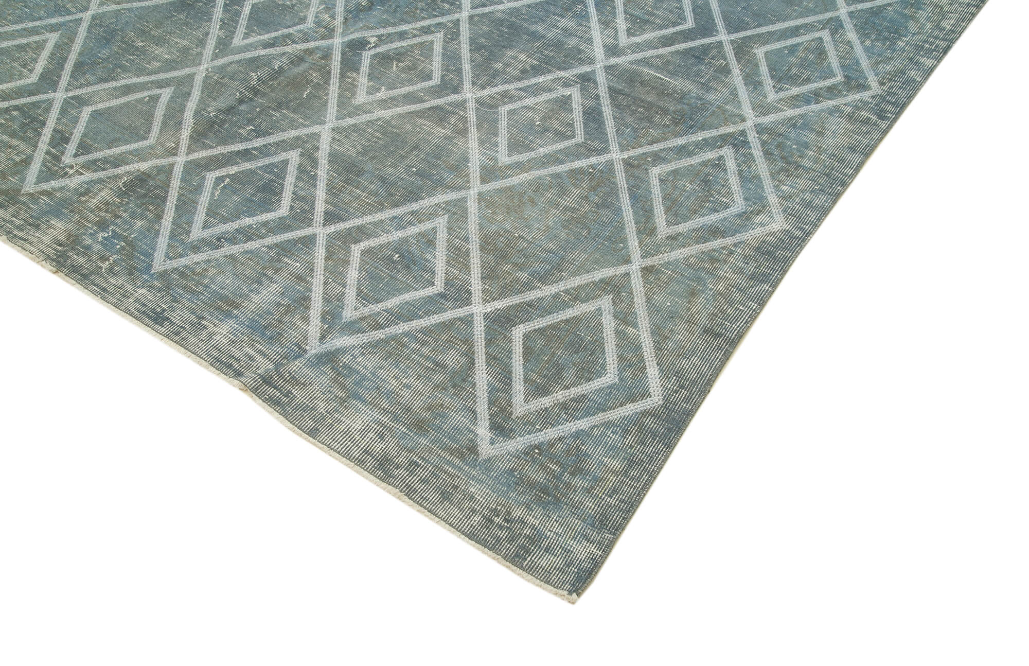 Handmade Geometric Rug - Blue Area Rug 6'4''x9'8'' Cotton Wool Carpet Blend