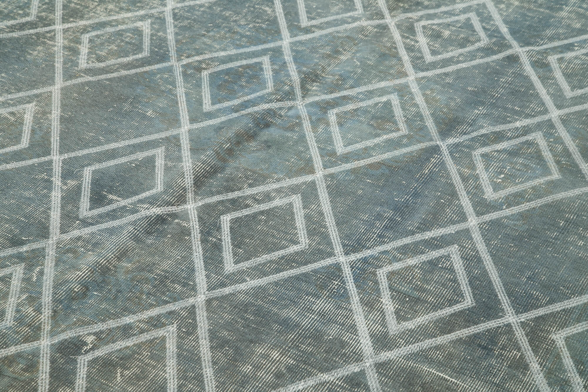 Handmade Geometric Rug - Blue Area Rug 6'4''x9'8'' Cotton Wool Carpet Blend