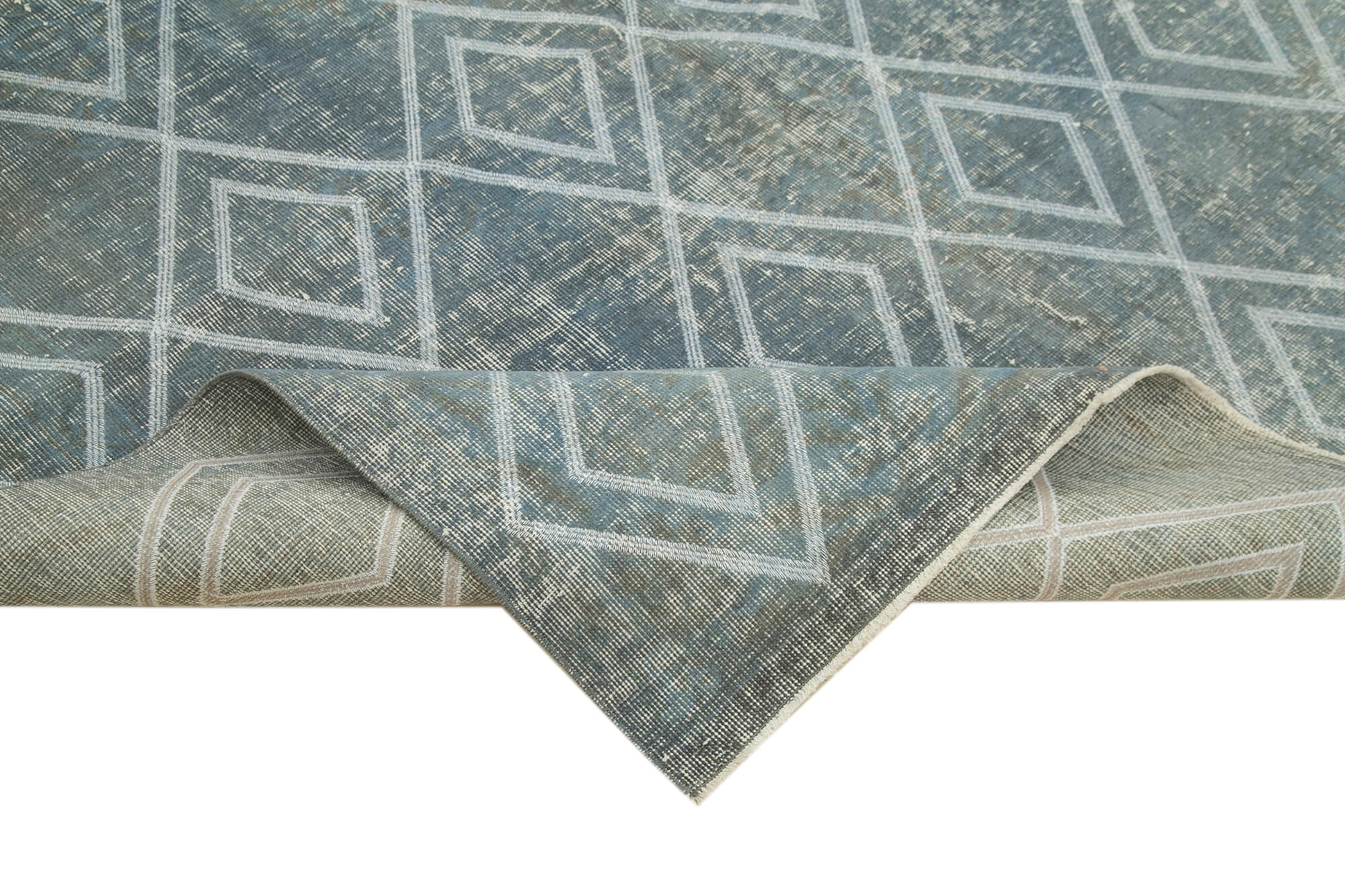 Handmade Geometric Rug - Blue Area Rug 6'4''x9'8'' Cotton Wool Carpet Blend