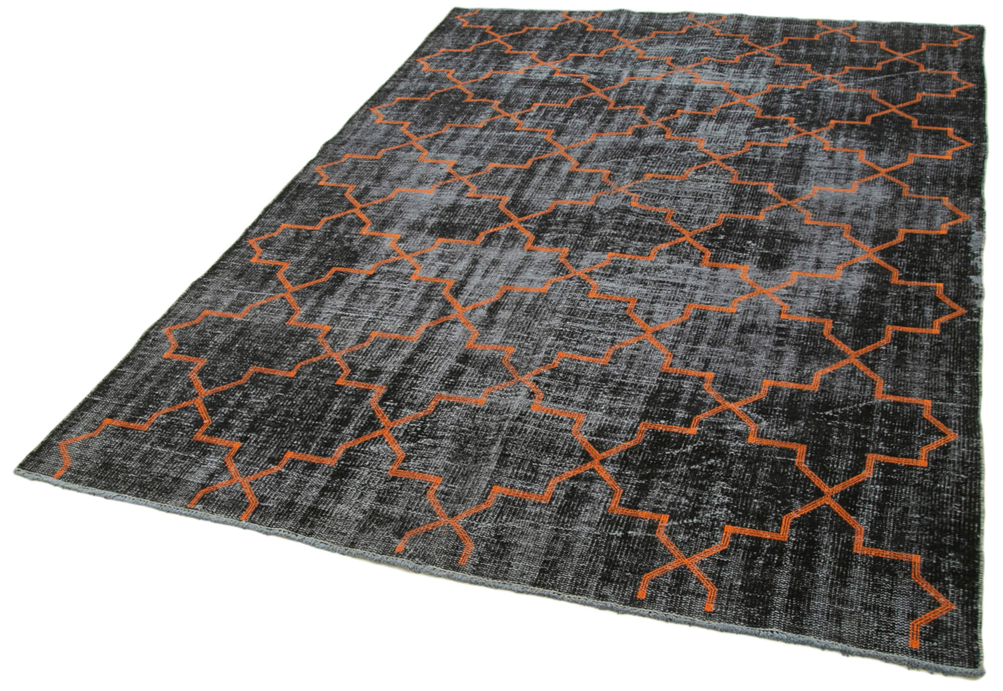 Handmade Geometric Rug – Black Area Rug Cotton Wool Blend 5'10''x8'7''