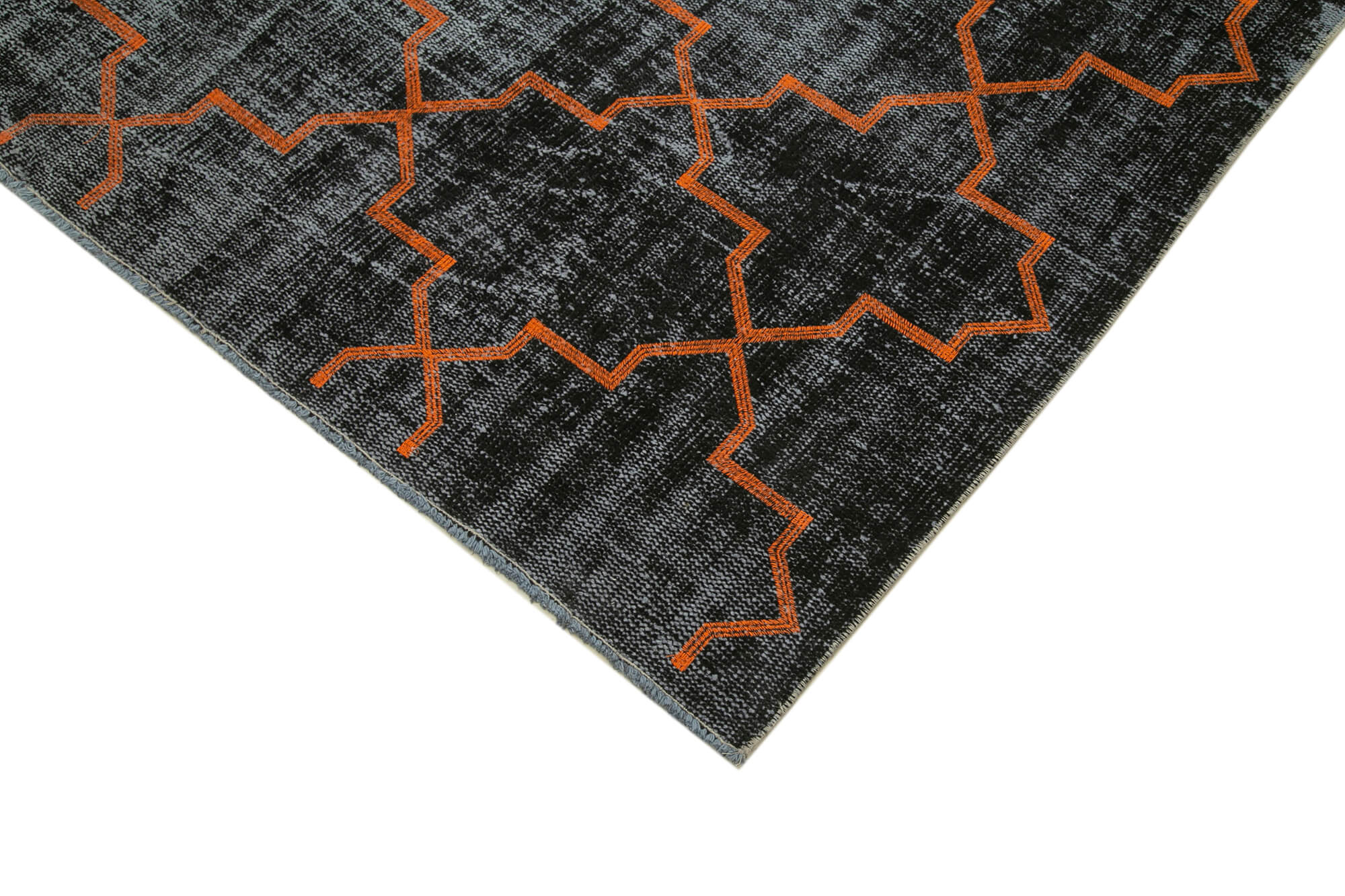 Handmade Geometric Rug – Black Area Rug Cotton Wool Blend 5'10''x8'7''